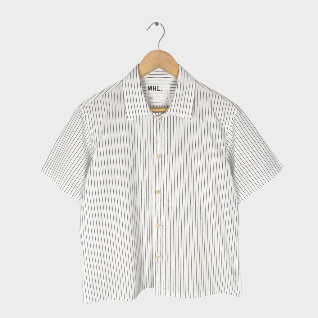 MHL MARGARET HOWELL Men's Short Sleeved Striped Cotton/Linen Shirt