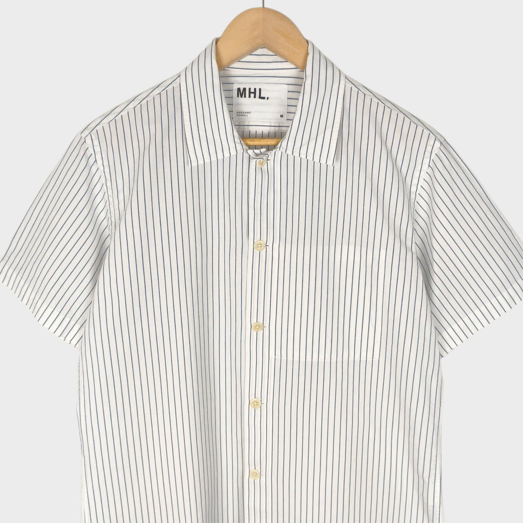MHL MARGARET HOWELL Men's Short Sleeved Striped Cotton/Linen Shirt