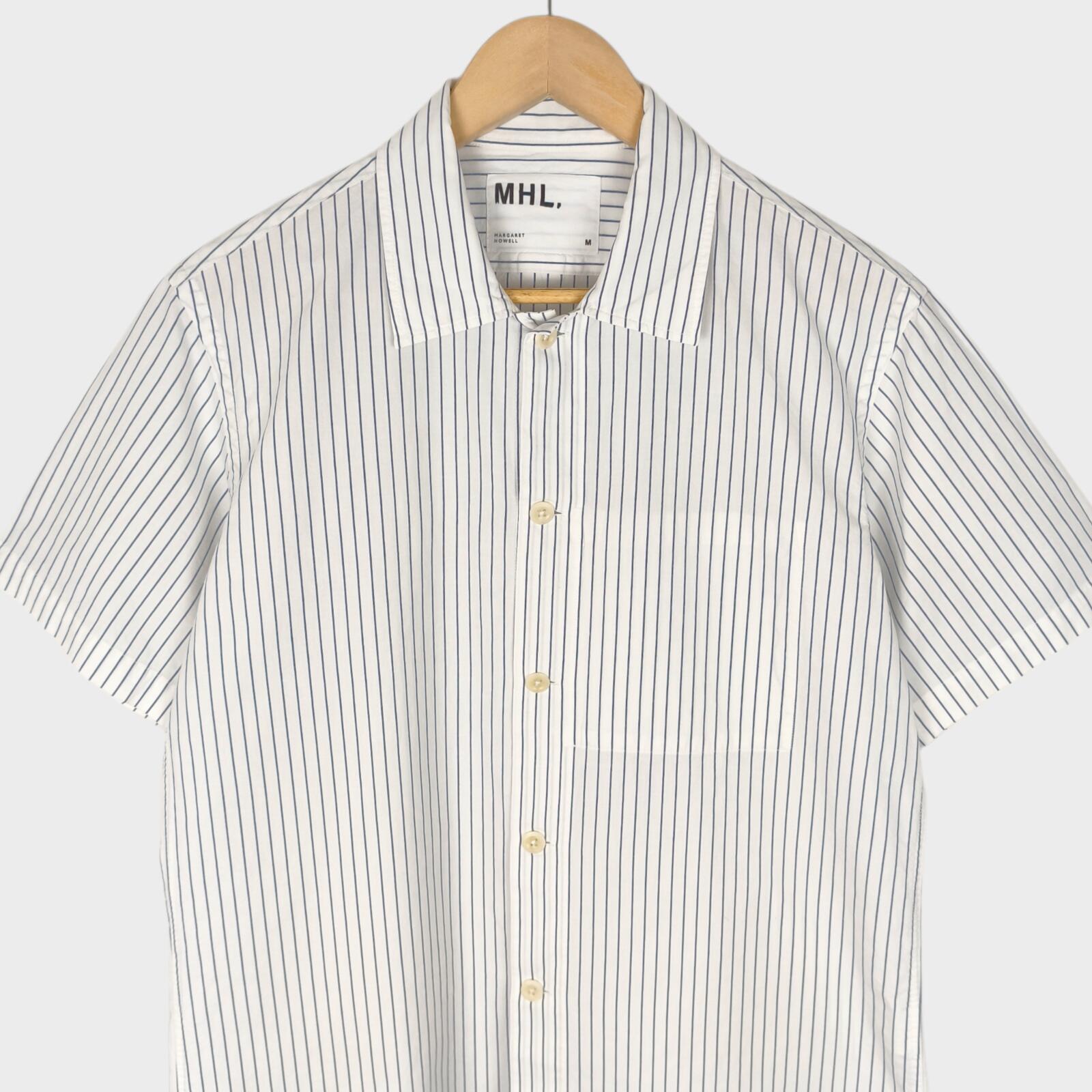 MHL MARGARET HOWELL Men's Short Sleeved Striped Cotton/Linen Shirt