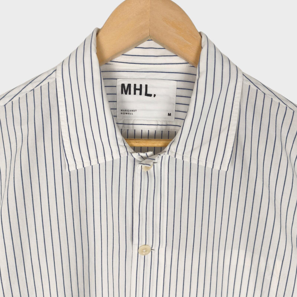 MHL MARGARET HOWELL Men's Short Sleeved Striped Cotton/Linen Shirt