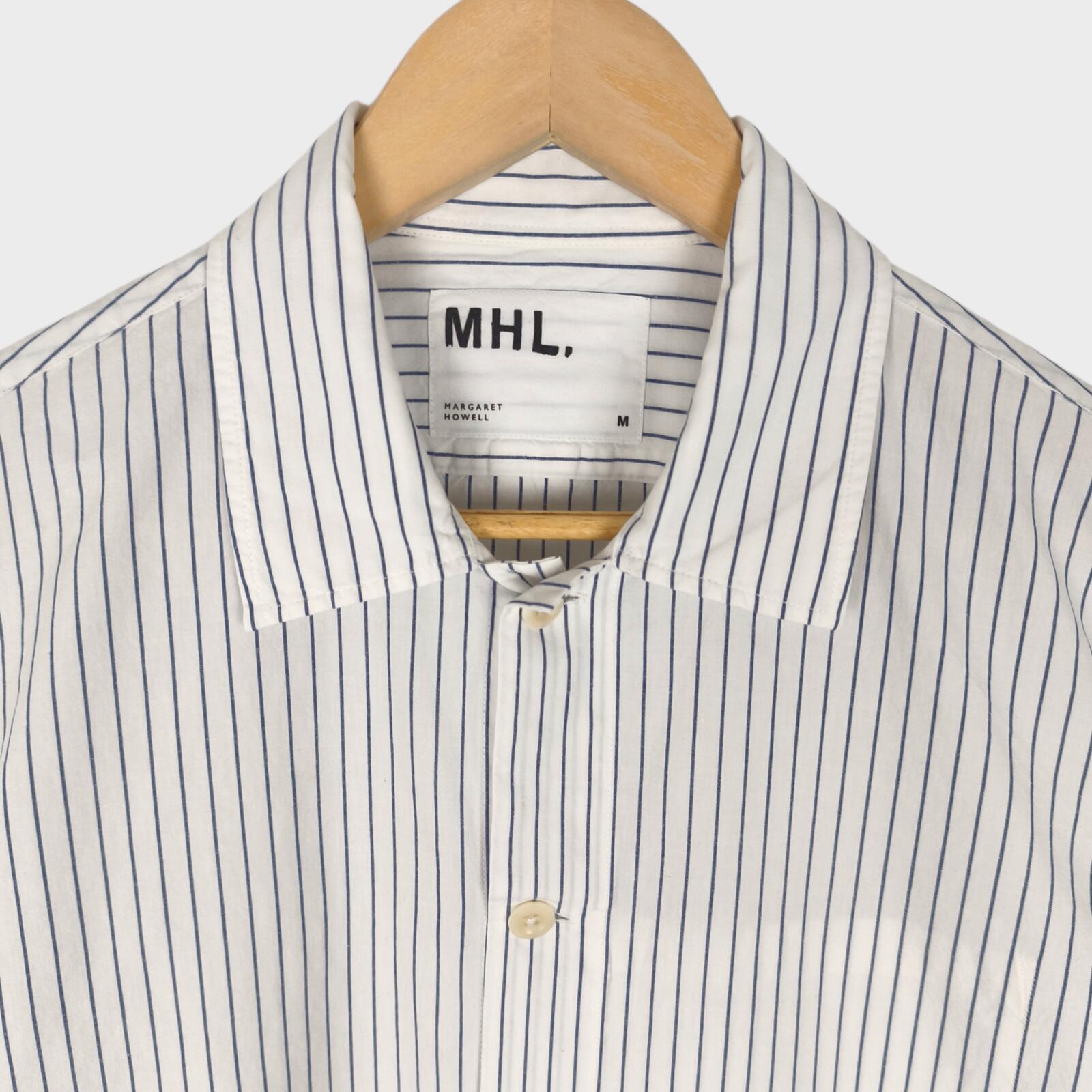 MHL MARGARET HOWELL Men's Short Sleeved Striped Cotton/Linen Shirt
