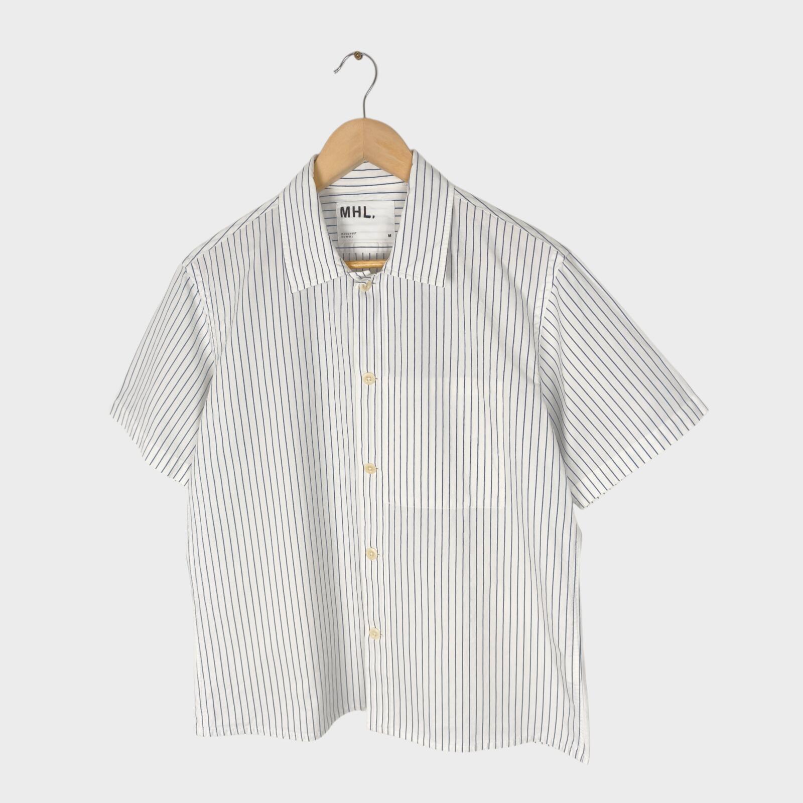 MHL MARGARET HOWELL Men's Short Sleeved Striped Cotton/Linen Shirt