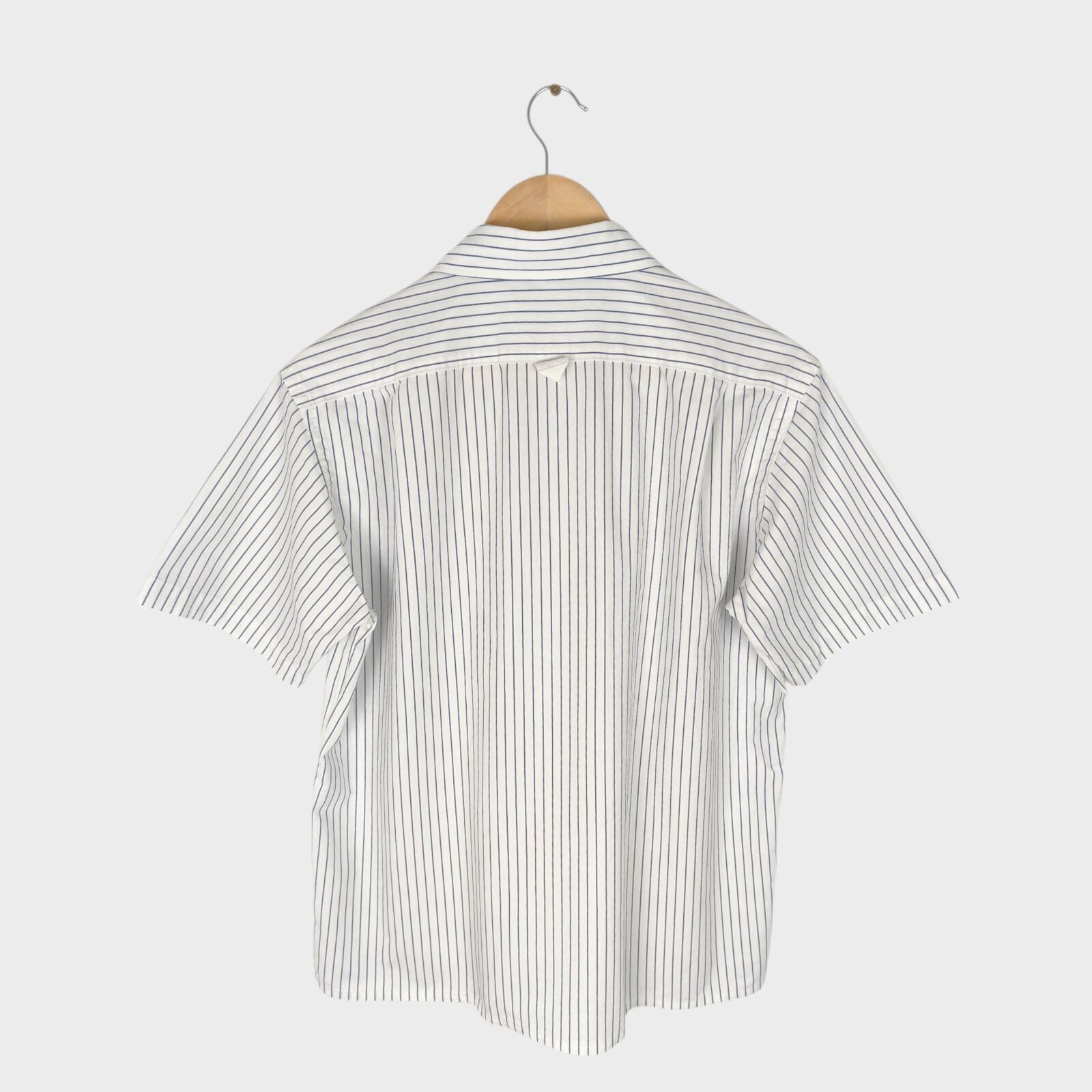 MHL MARGARET HOWELL Men's Short Sleeved Striped Cotton/Linen Shirt