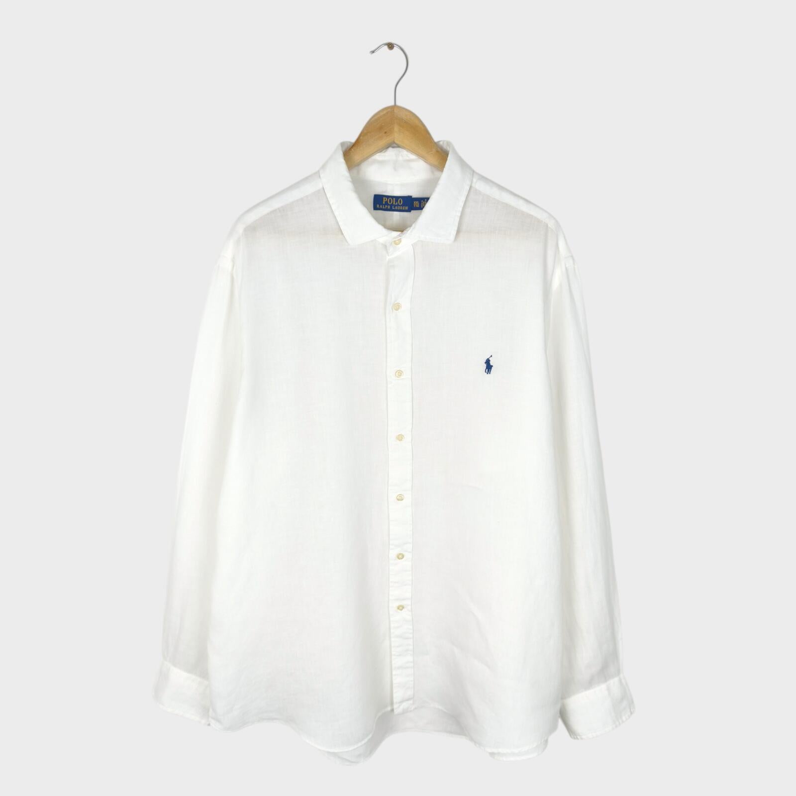 RALPH LAUREN Men's White 100% Linen Embroidered Logo Shirt