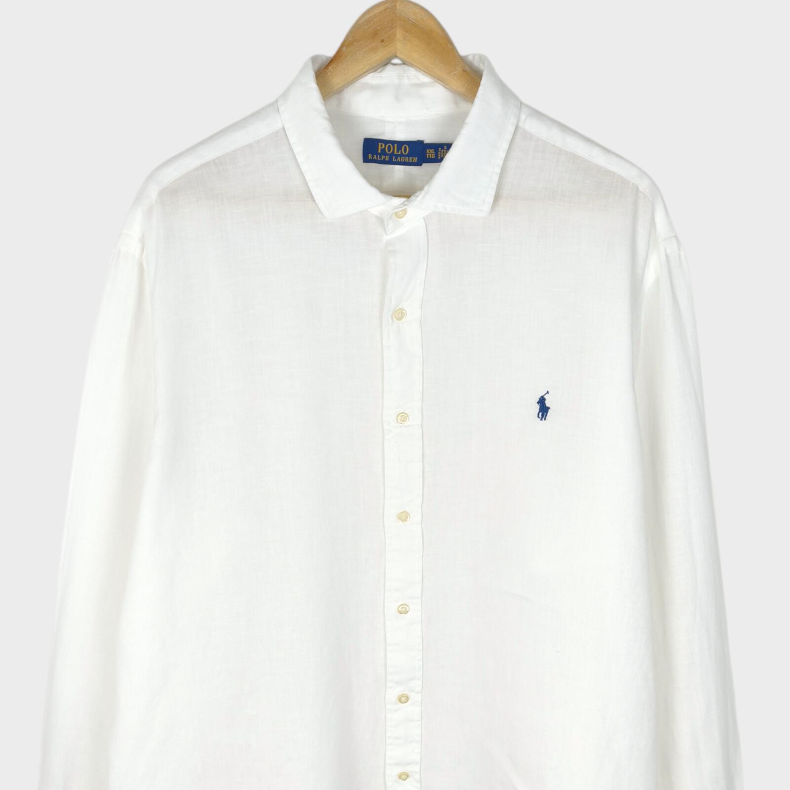 RALPH LAUREN Men's White 100% Linen Embroidered Logo Shirt