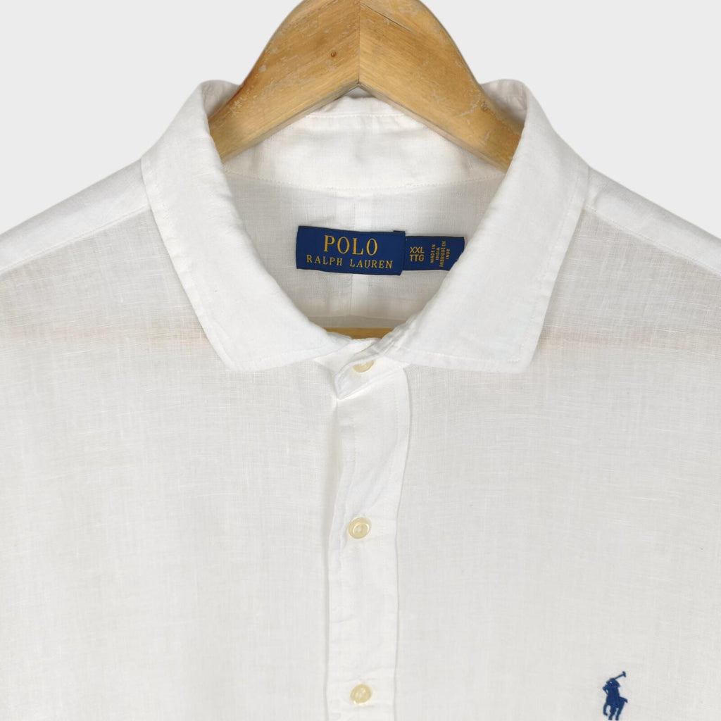 RALPH LAUREN Men's White 100% Linen Embroidered Logo Shirt