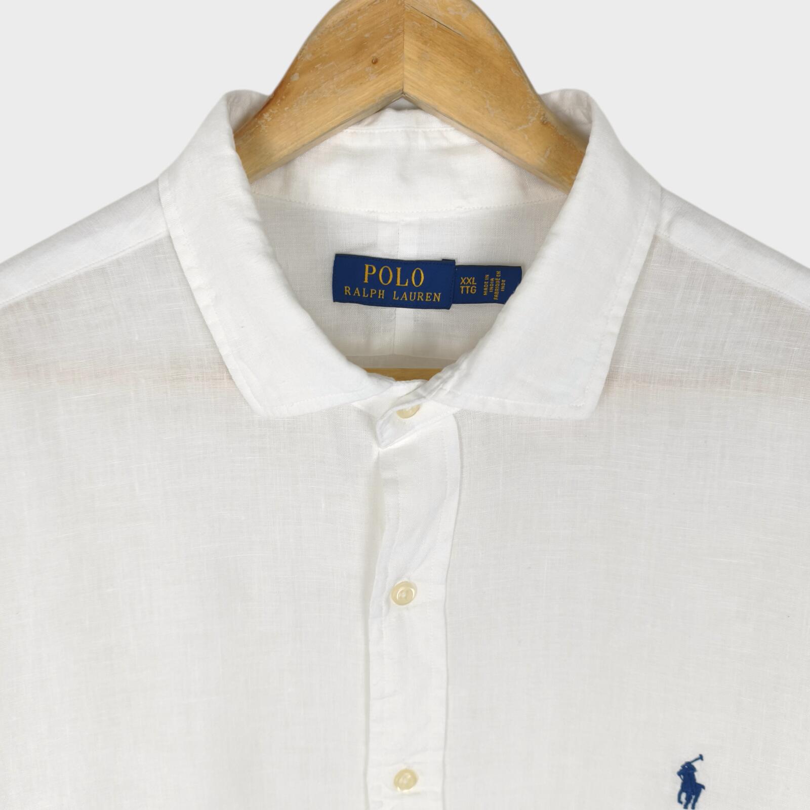 RALPH LAUREN Men's White 100% Linen Embroidered Logo Shirt
