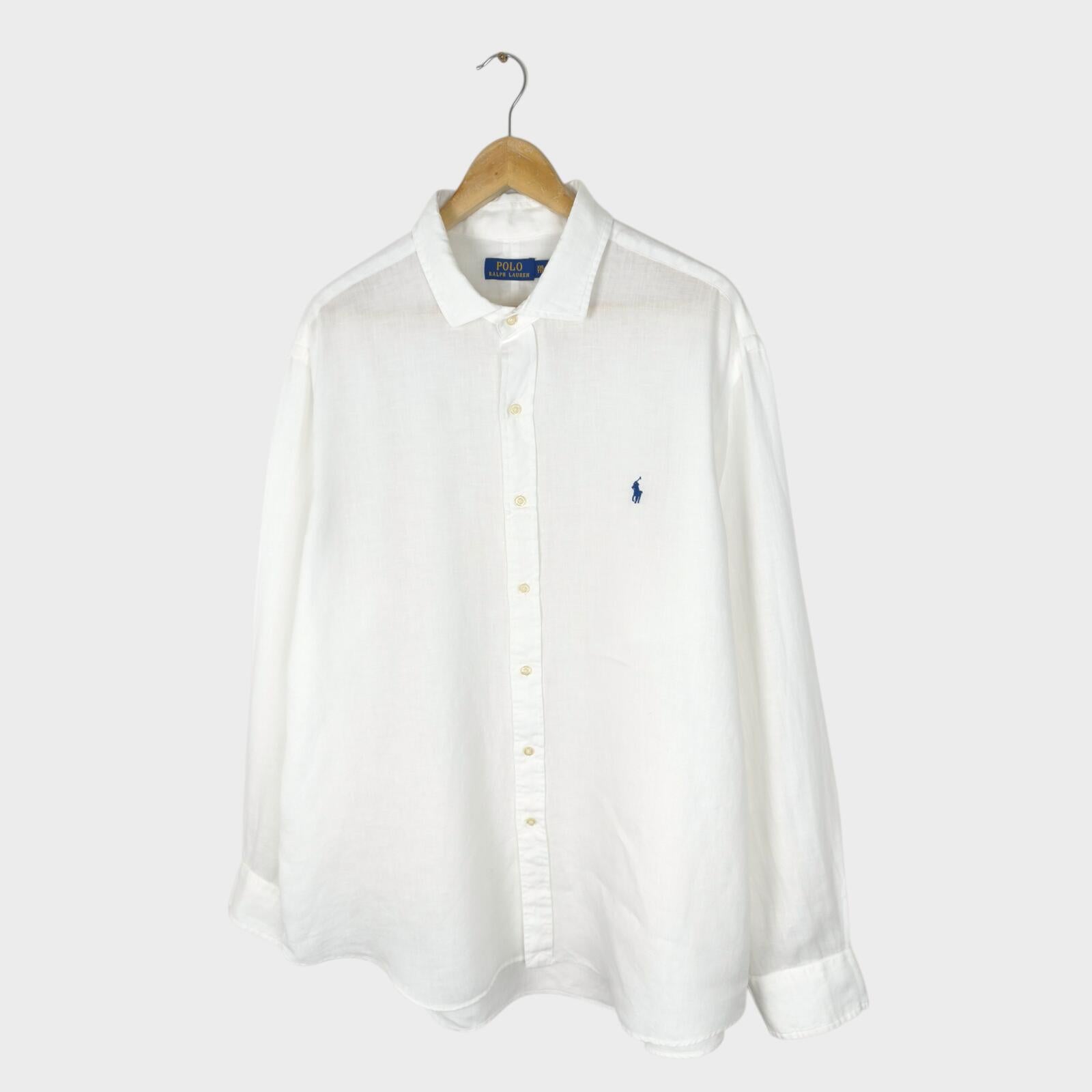 RALPH LAUREN Men's White 100% Linen Embroidered Logo Shirt