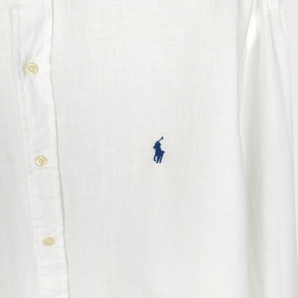 RALPH LAUREN Men's White 100% Linen Embroidered Logo Shirt