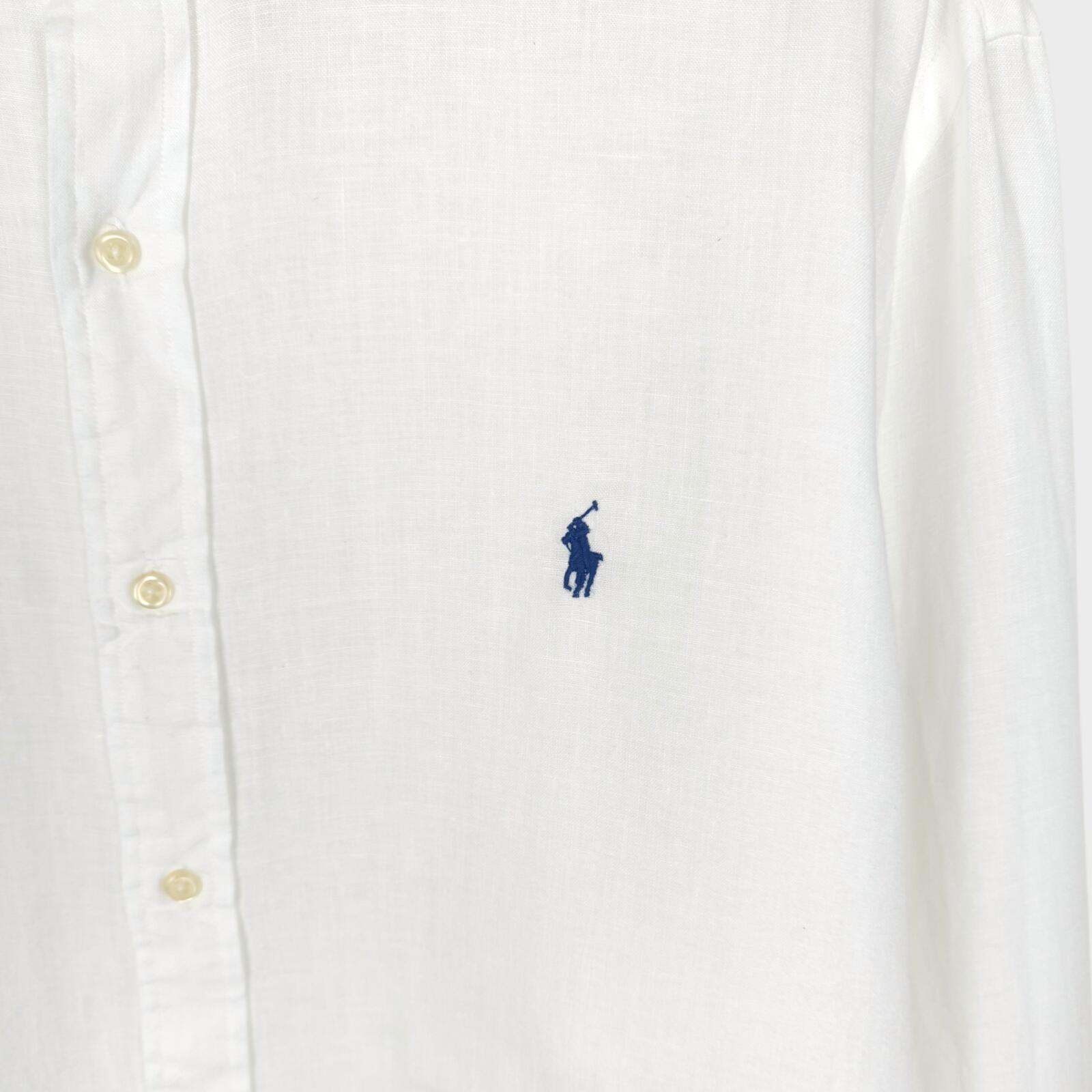 RALPH LAUREN Men's White 100% Linen Embroidered Logo Shirt