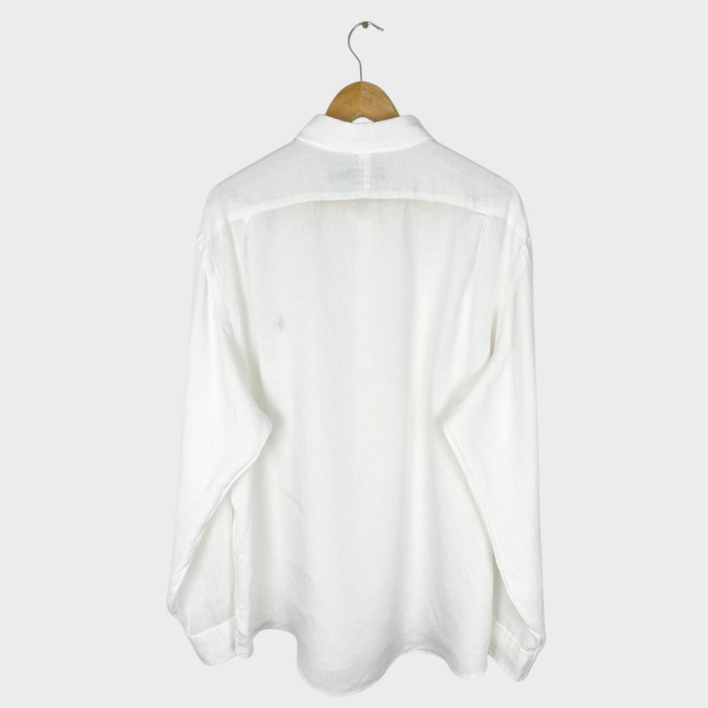 RALPH LAUREN Men's White 100% Linen Embroidered Logo Shirt