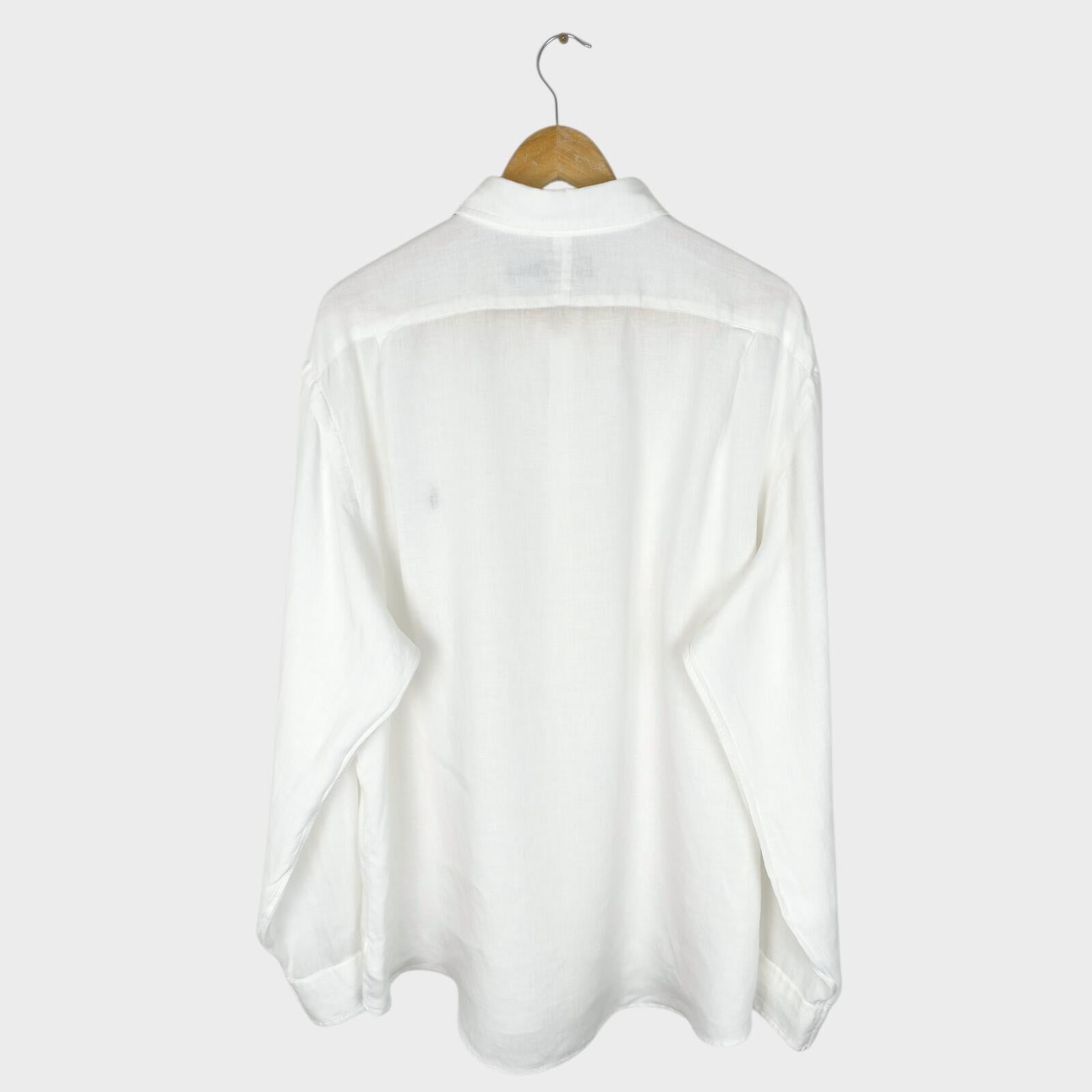 RALPH LAUREN Men's White 100% Linen Embroidered Logo Shirt