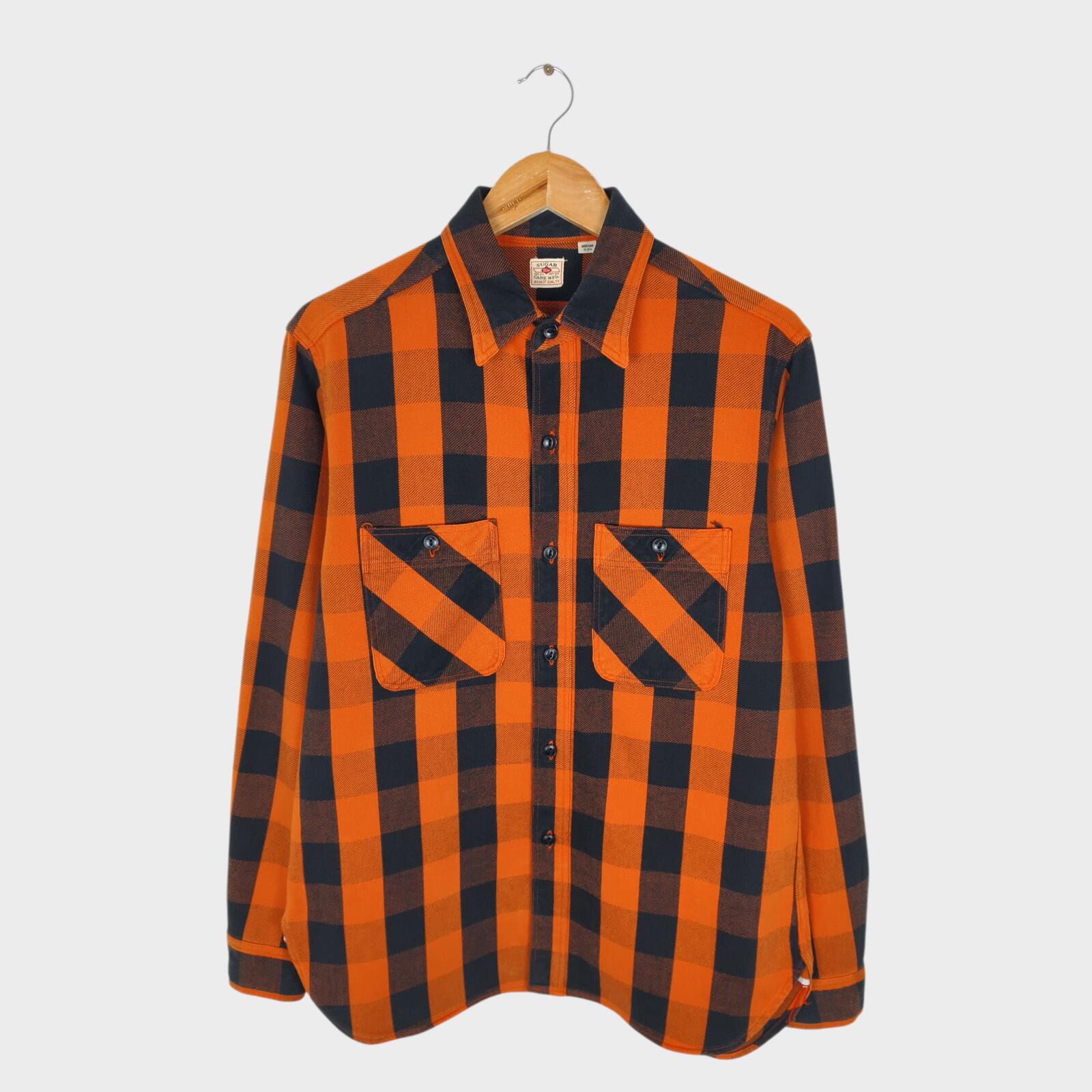 SUGAR CANE Men's Made in Japan Orange Checked Heavyweight Cotton Work Shirt