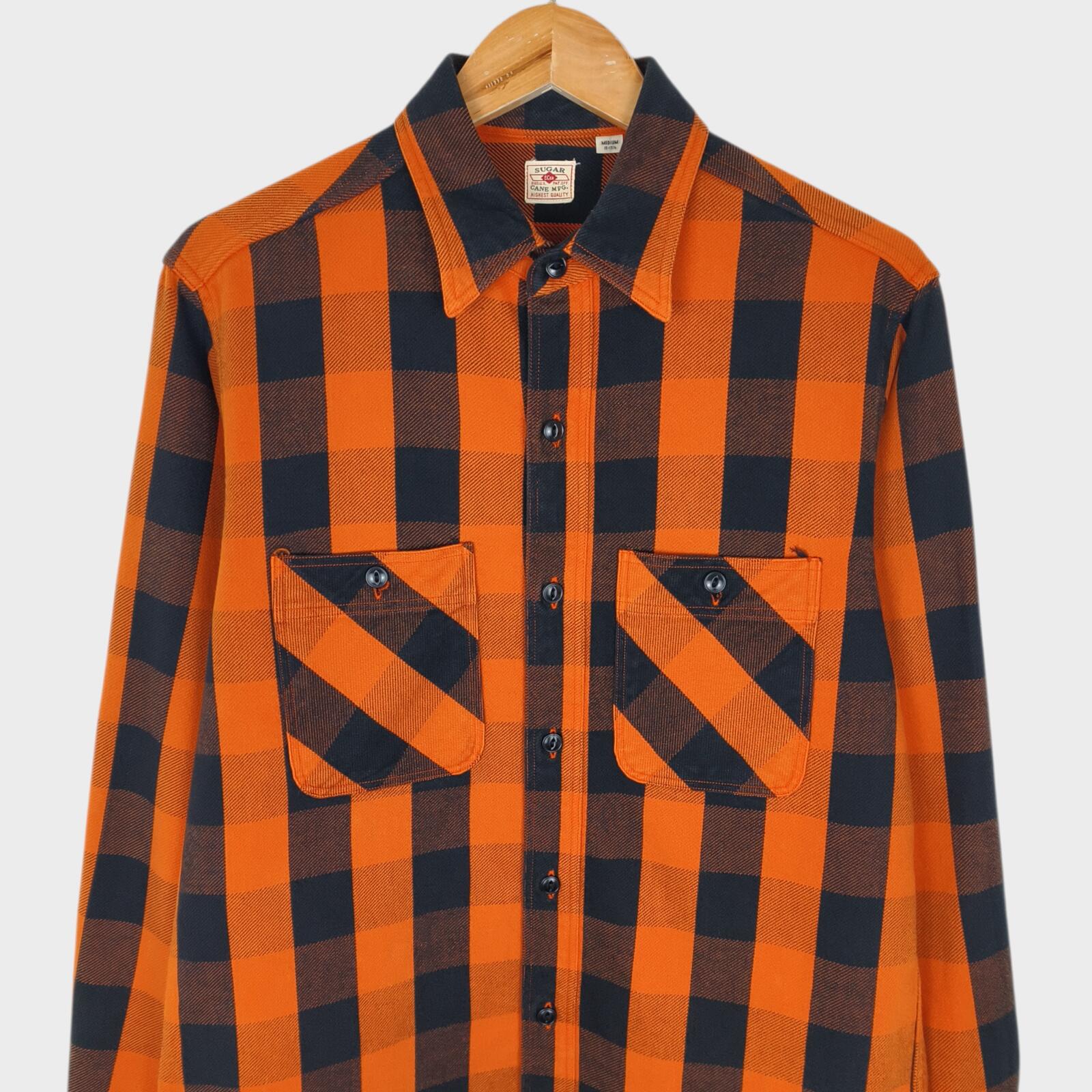 SUGAR CANE Men's Made in Japan Orange Checked Heavyweight Cotton Work Shirt