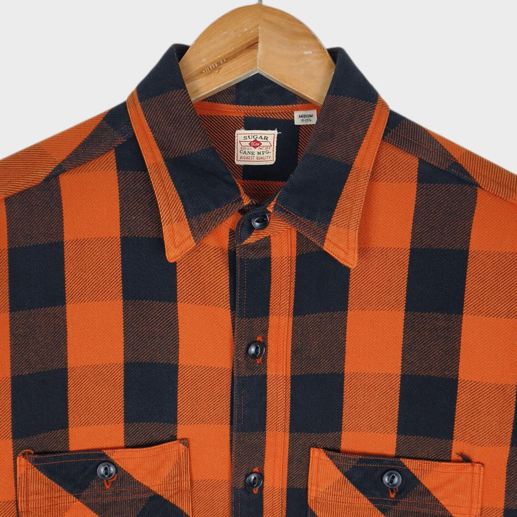 SUGAR CANE Men's Made in Japan Orange Checked Heavyweight Cotton Work Shirt