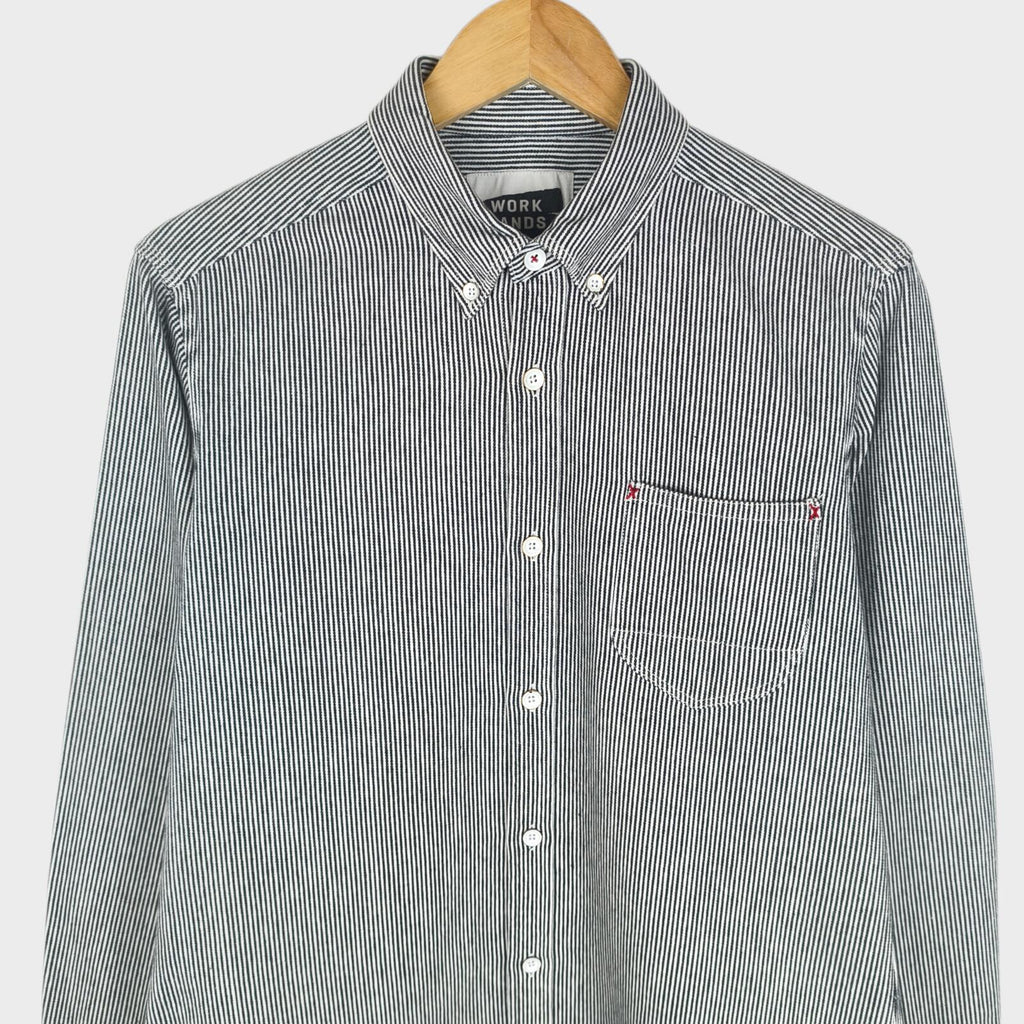 BEAMS x WORK HANDS Men's Made in Japan Hickory Stripe Heavyweight Cotton Shirt