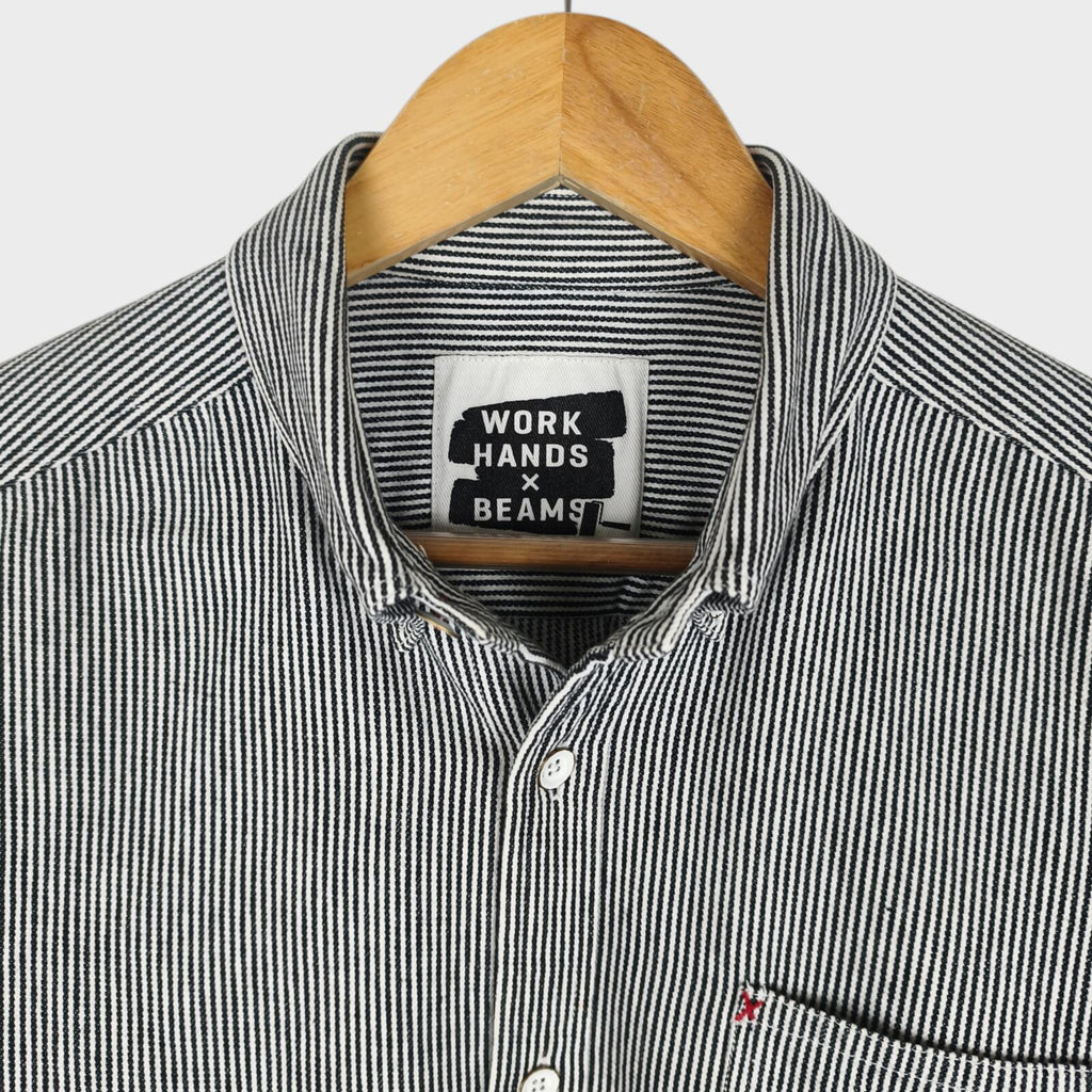BEAMS x WORK HANDS Men's Made in Japan Hickory Stripe Heavyweight Cotton Shirt