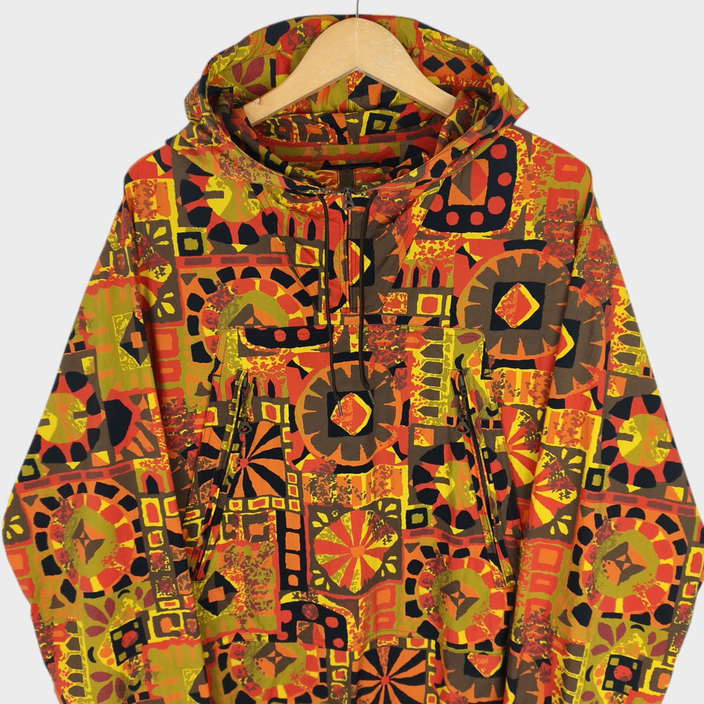 BEAMS PLUS Men's Geometric Print Oversized Fit Smock Anorak Parka Jacket