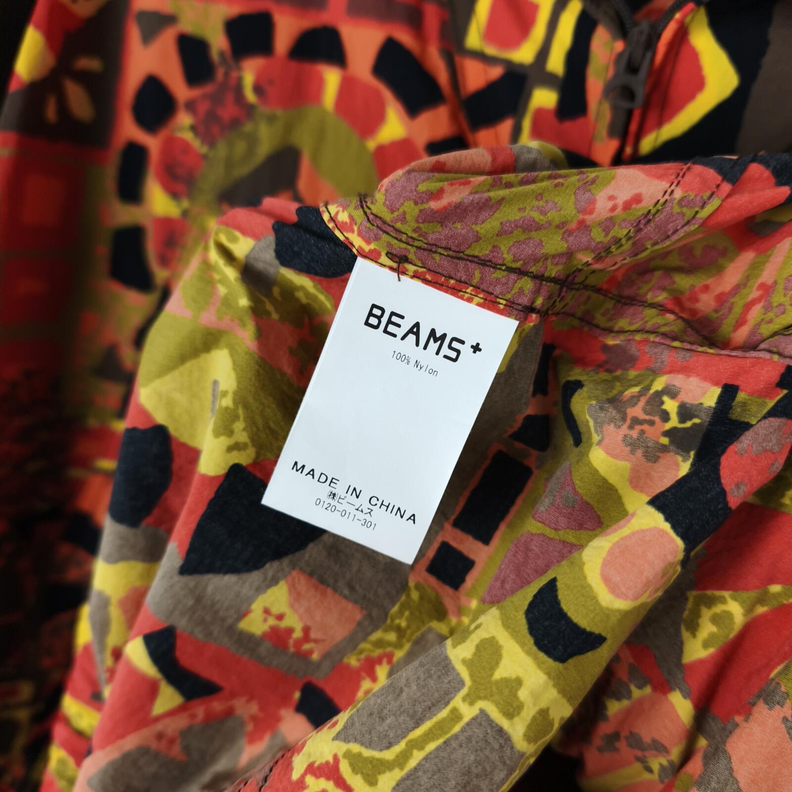 BEAMS PLUS Men's Geometric Print Oversized Fit Smock Anorak Parka Jacket