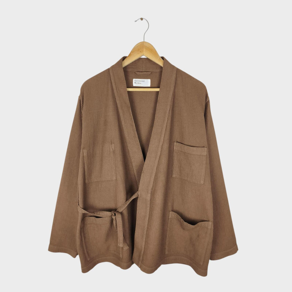 UNIVERSAL WORKS Men's Brown Cotton Waffle Kyoto Kimono Jacket