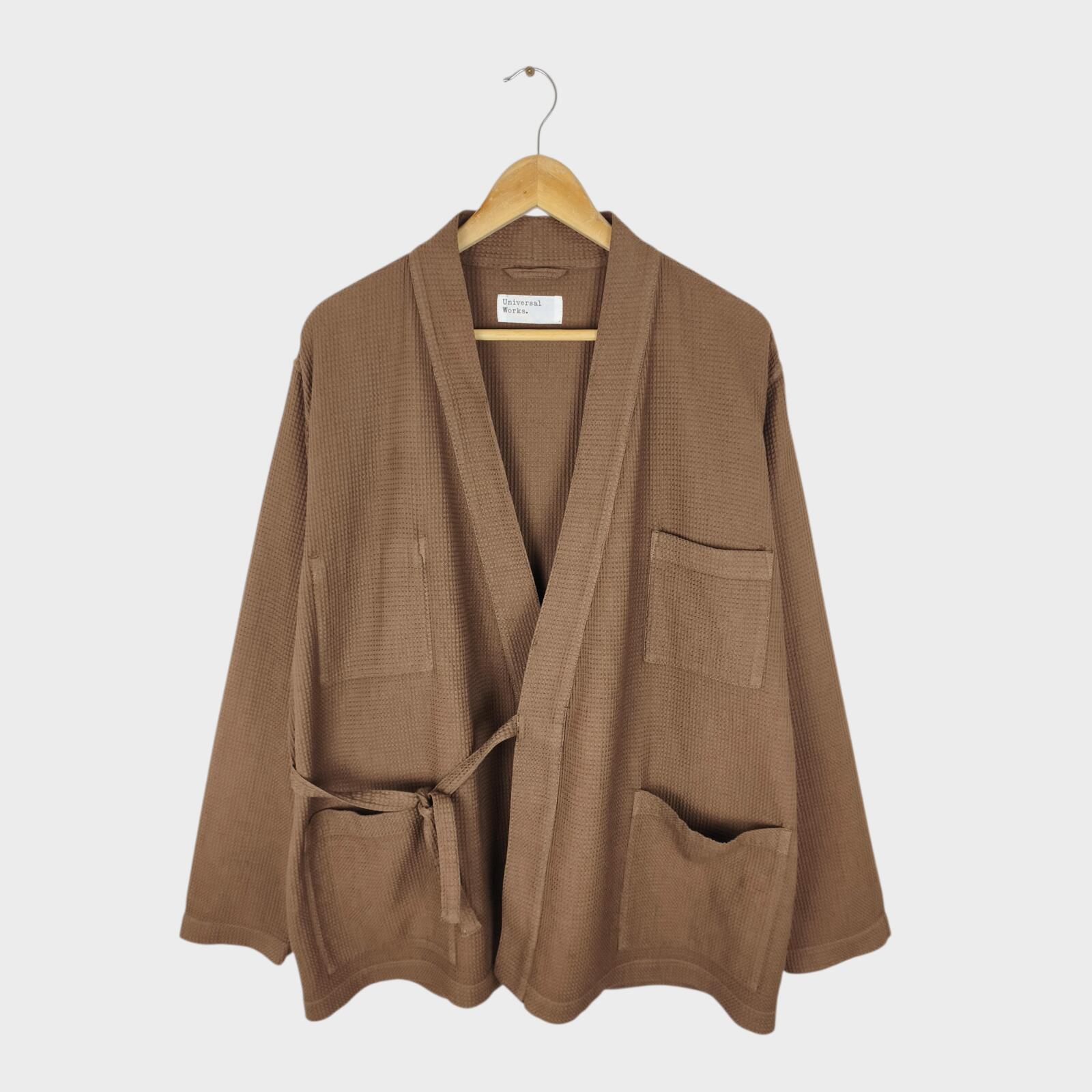 UNIVERSAL WORKS Men's Brown Cotton Waffle Kyoto Kimono Jacket