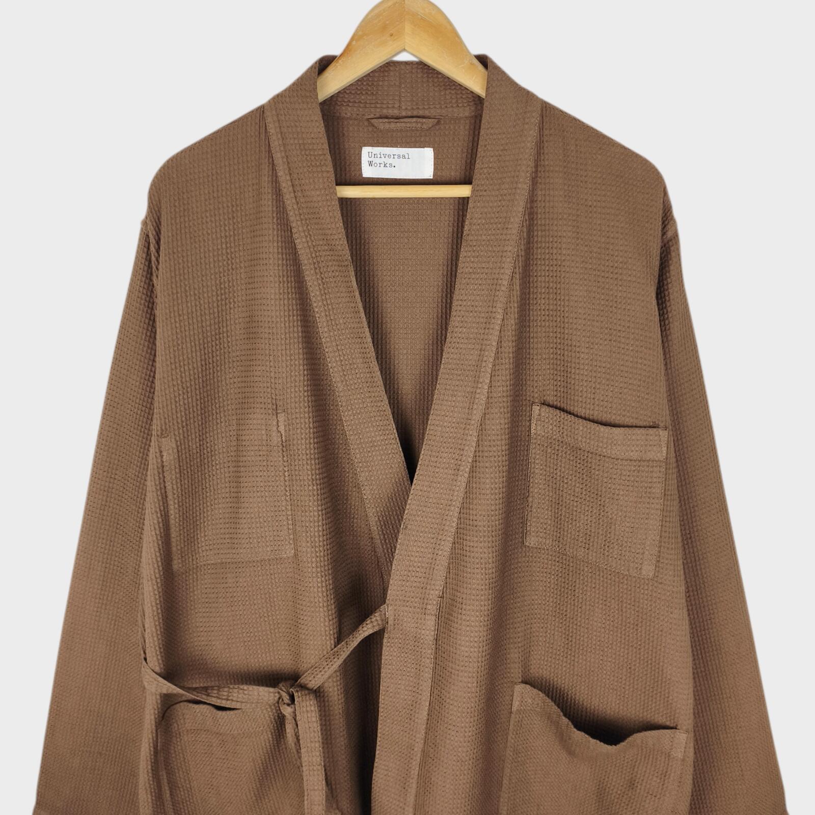 UNIVERSAL WORKS Men's Brown Cotton Waffle Kyoto Kimono Jacket