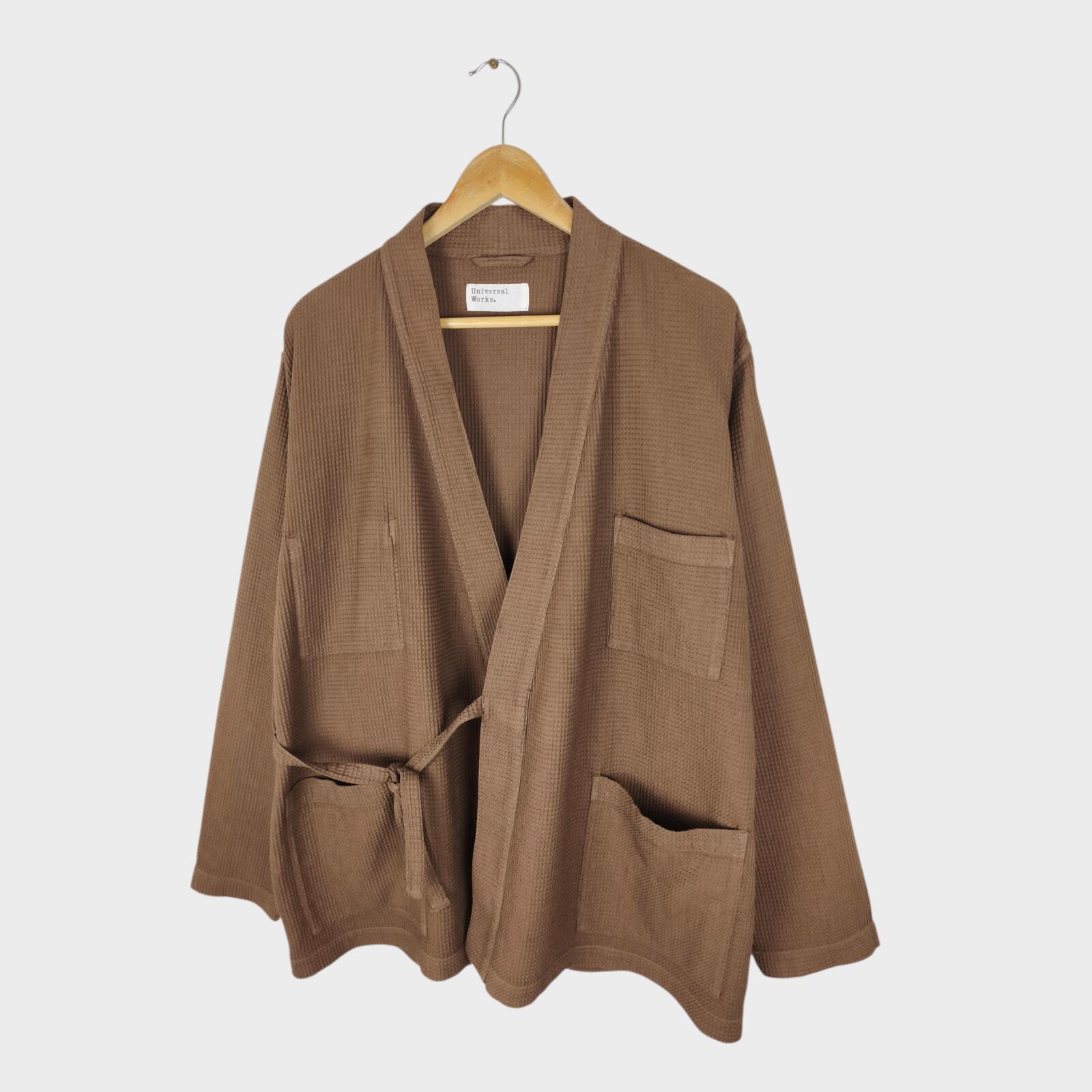 UNIVERSAL WORKS Men's Brown Cotton Waffle Kyoto Kimono Jacket