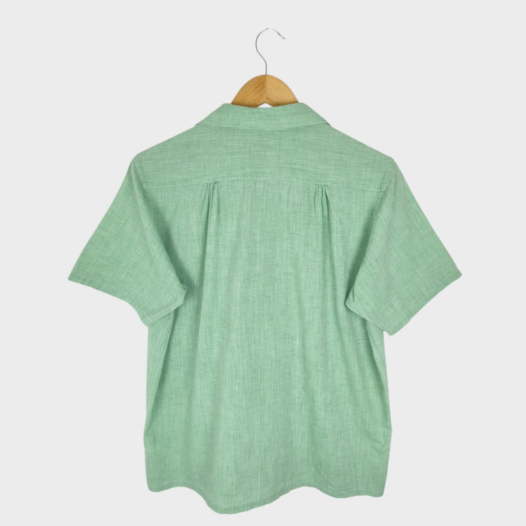 BEAMS PLUS Men's Green Made in Japan Cotton/Linen Vacation Shirt