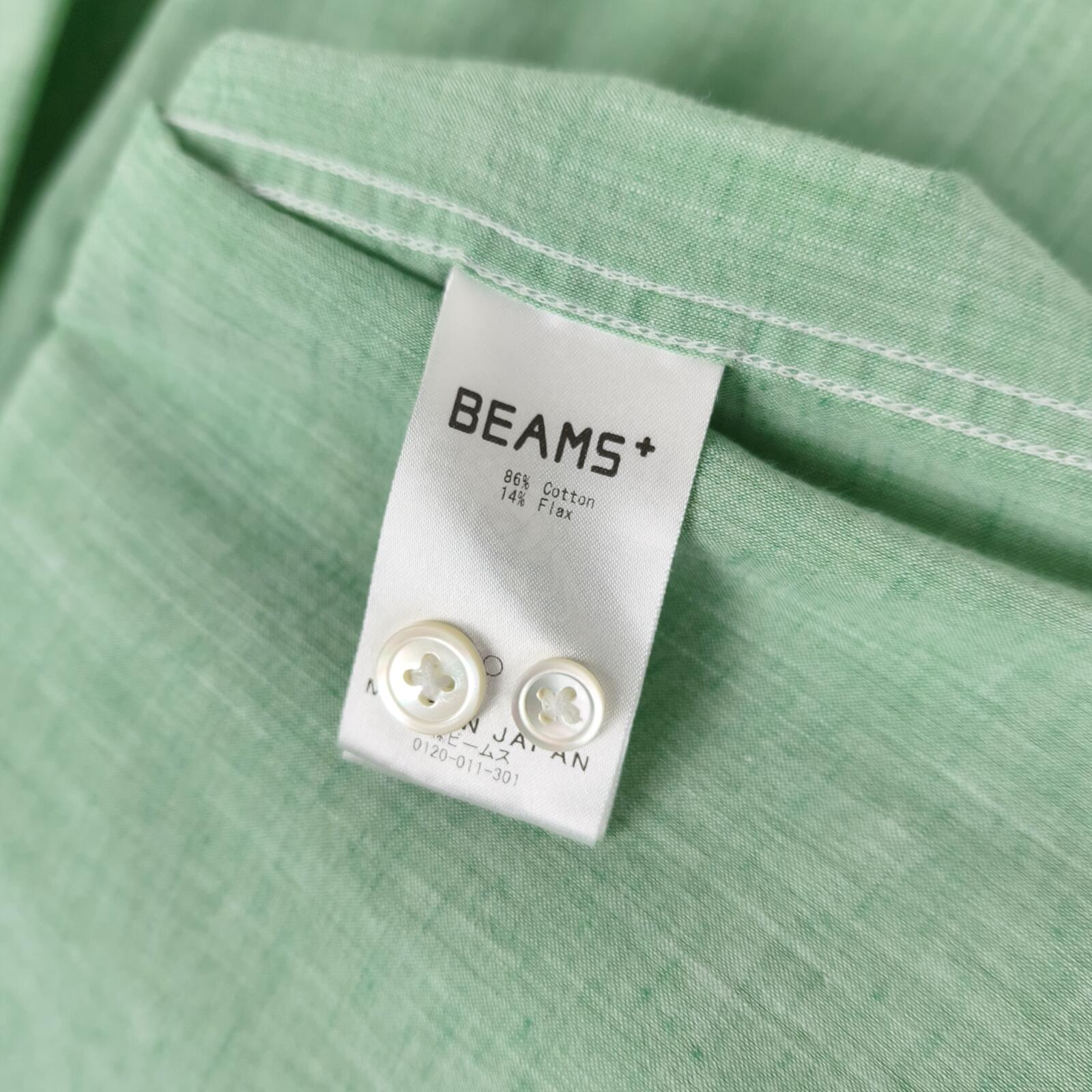 BEAMS PLUS Men's Green Made in Japan Cotton/Linen Vacation Shirt