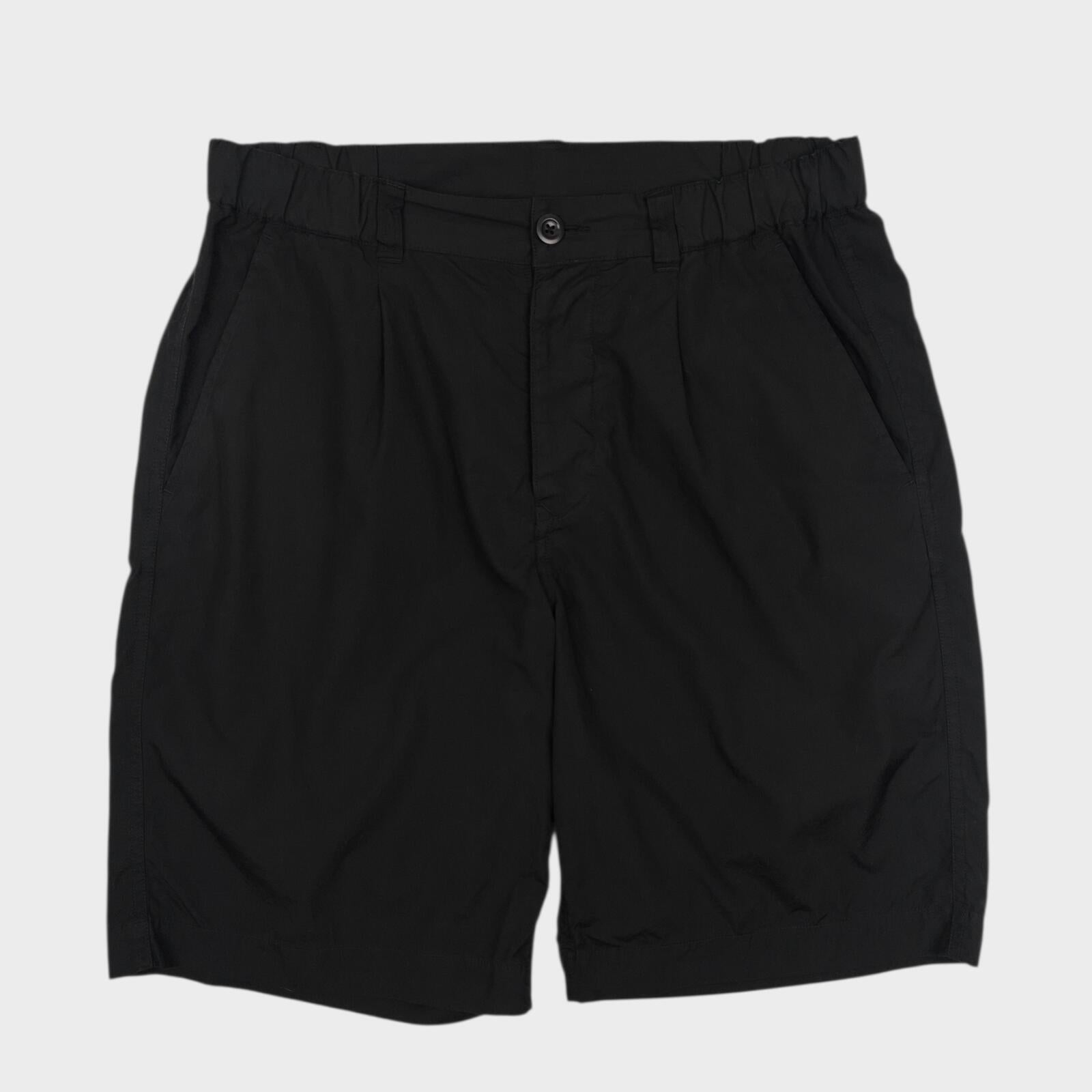 MHL MARGARET HOWELL Men's Black Cotton Poplin Elasticated Pleated Shorts