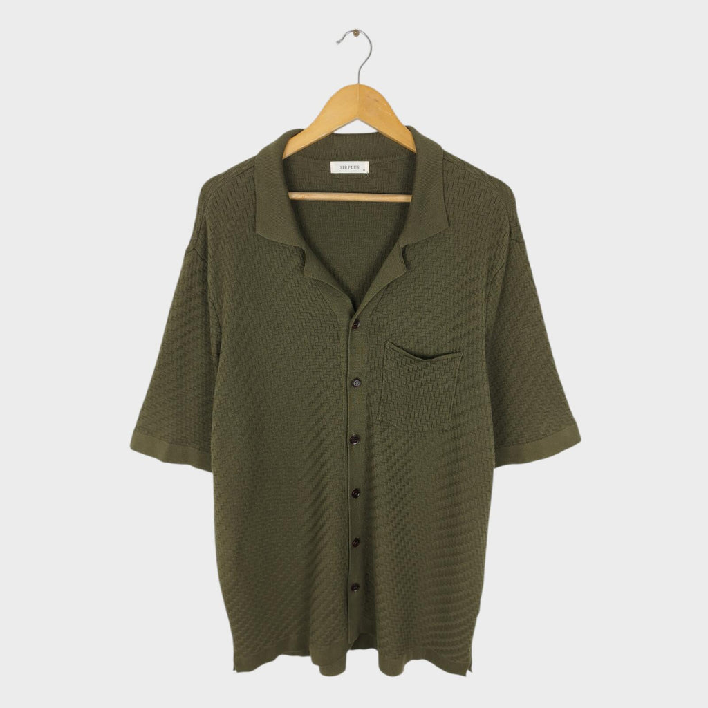 SIRPLUS Men's Olive Green Relaxed Fit Knitted Cotton Shirt