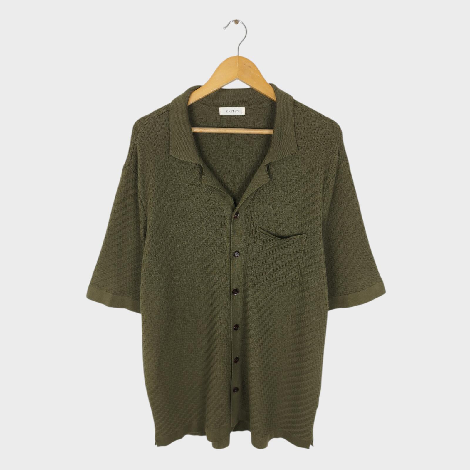 SIRPLUS Men's Olive Green Relaxed Fit Knitted Cotton Shirt