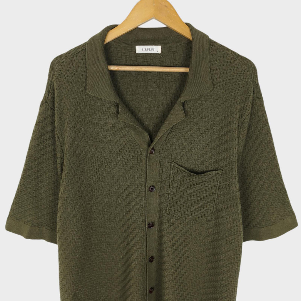 SIRPLUS Men's Olive Green Relaxed Fit Knitted Cotton Shirt
