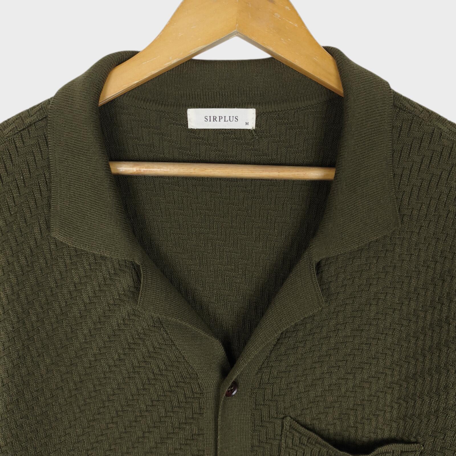 SIRPLUS Men's Olive Green Relaxed Fit Knitted Cotton Shirt