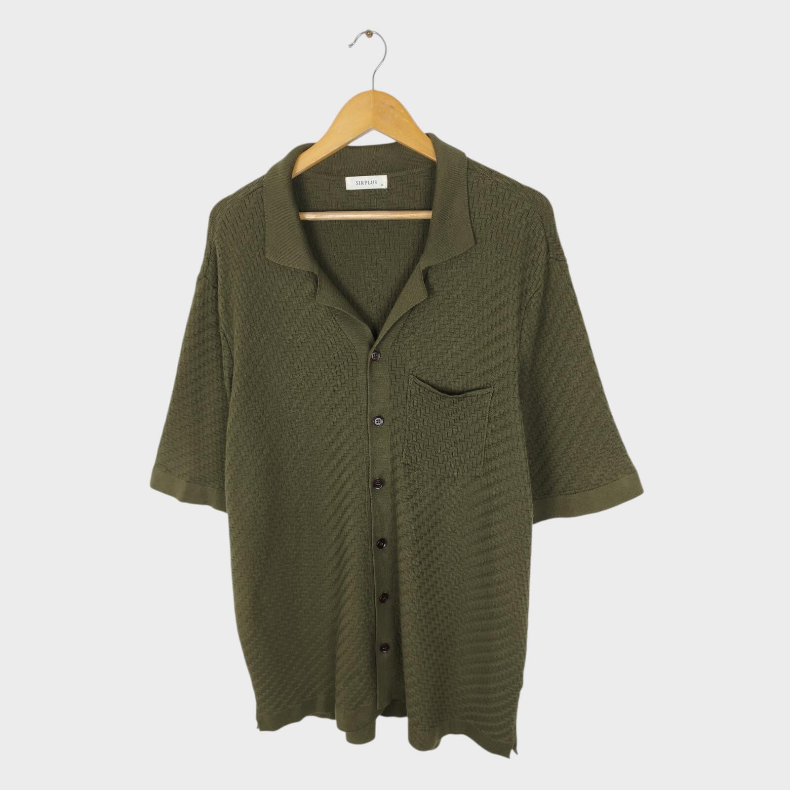 SIRPLUS Men's Olive Green Relaxed Fit Knitted Cotton Shirt