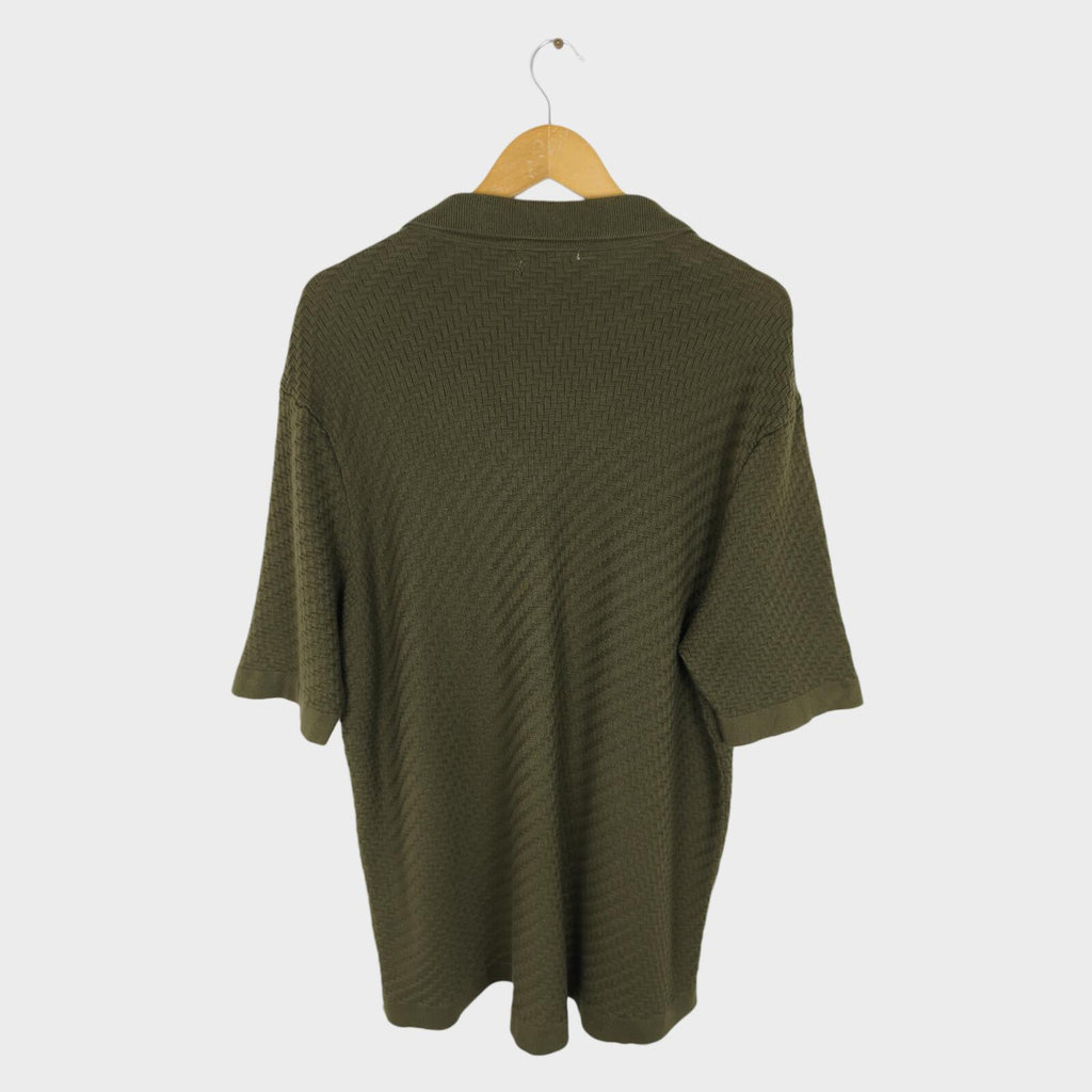 SIRPLUS Men's Olive Green Relaxed Fit Knitted Cotton Shirt