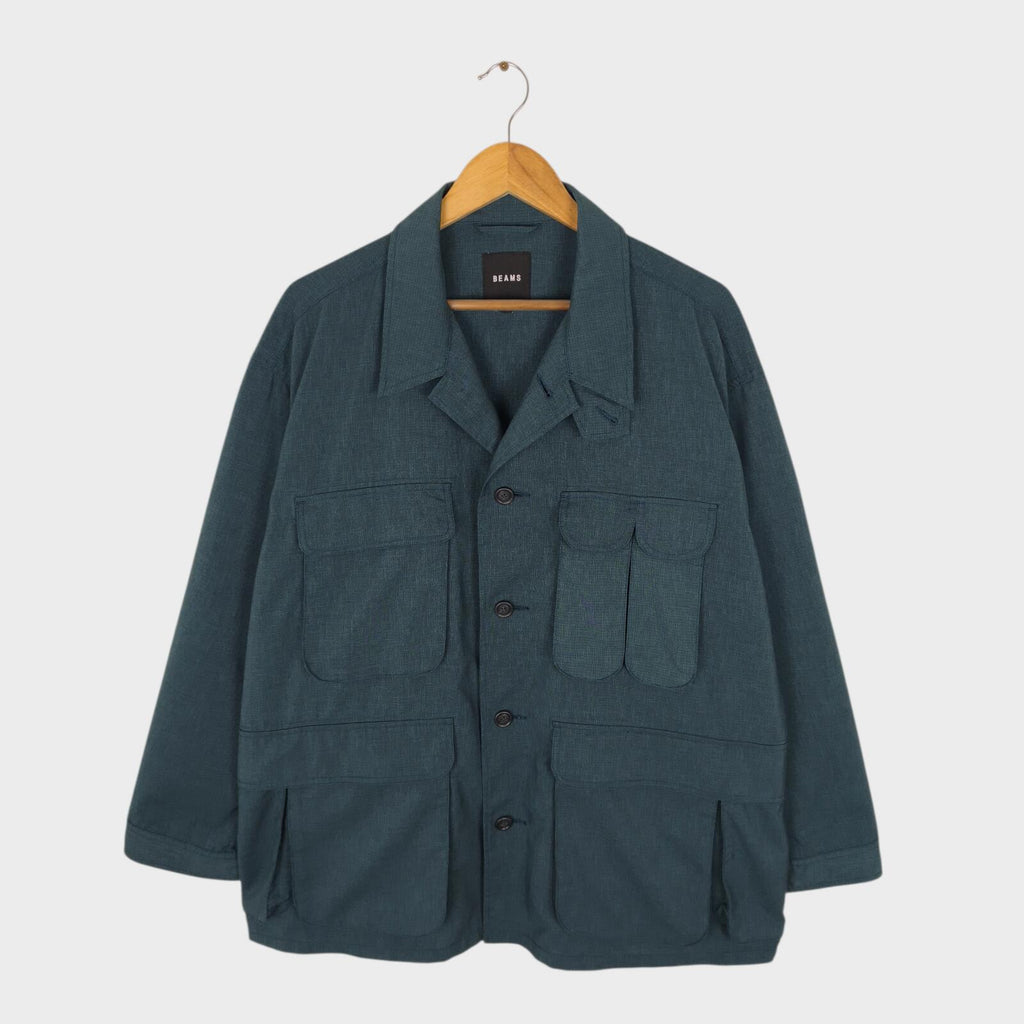 BEAMS Men's Teal Green Oversized Fit Lightweight Utility Fishing Jacket