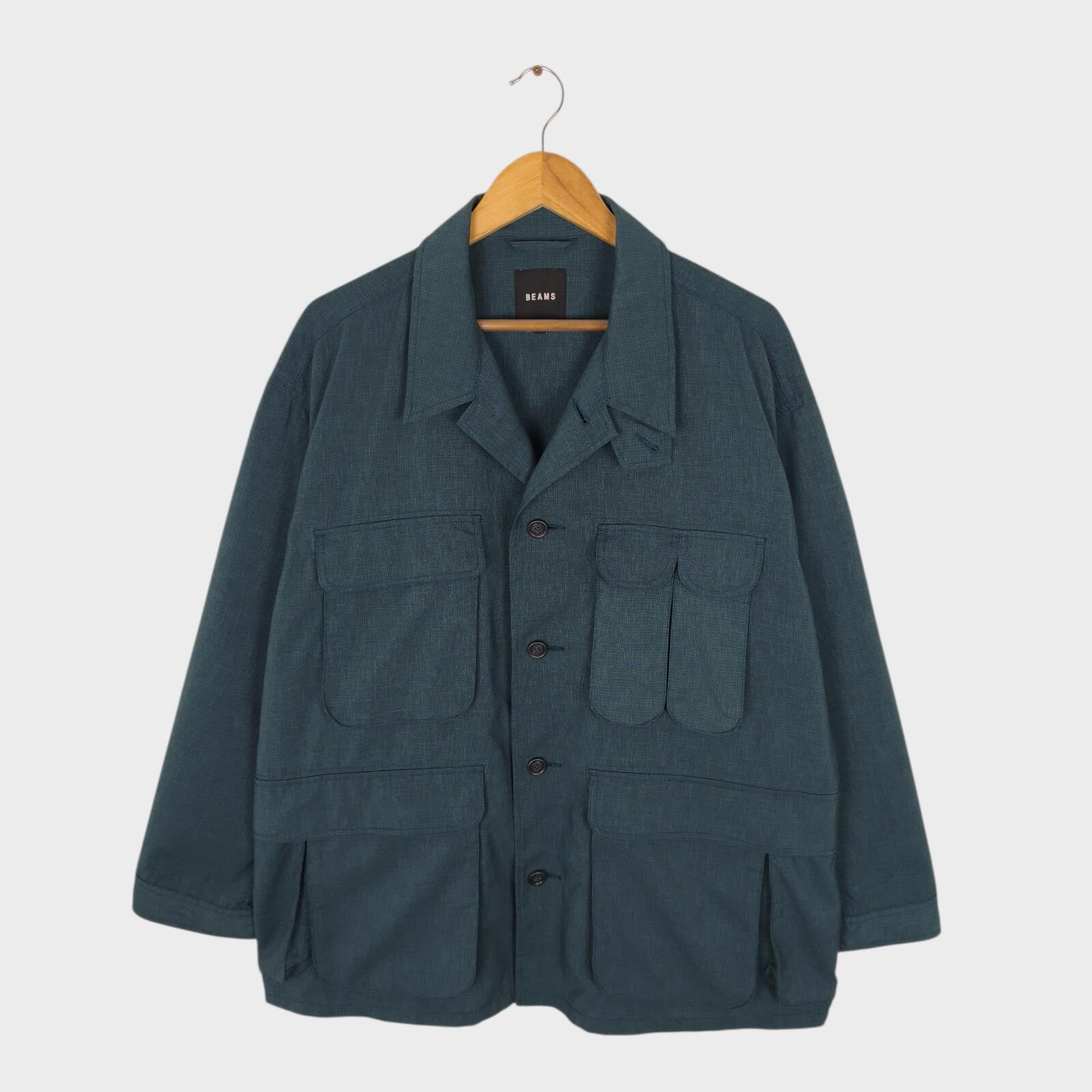 BEAMS Men's Teal Green Oversized Fit Lightweight Utility Fishing Jacket
