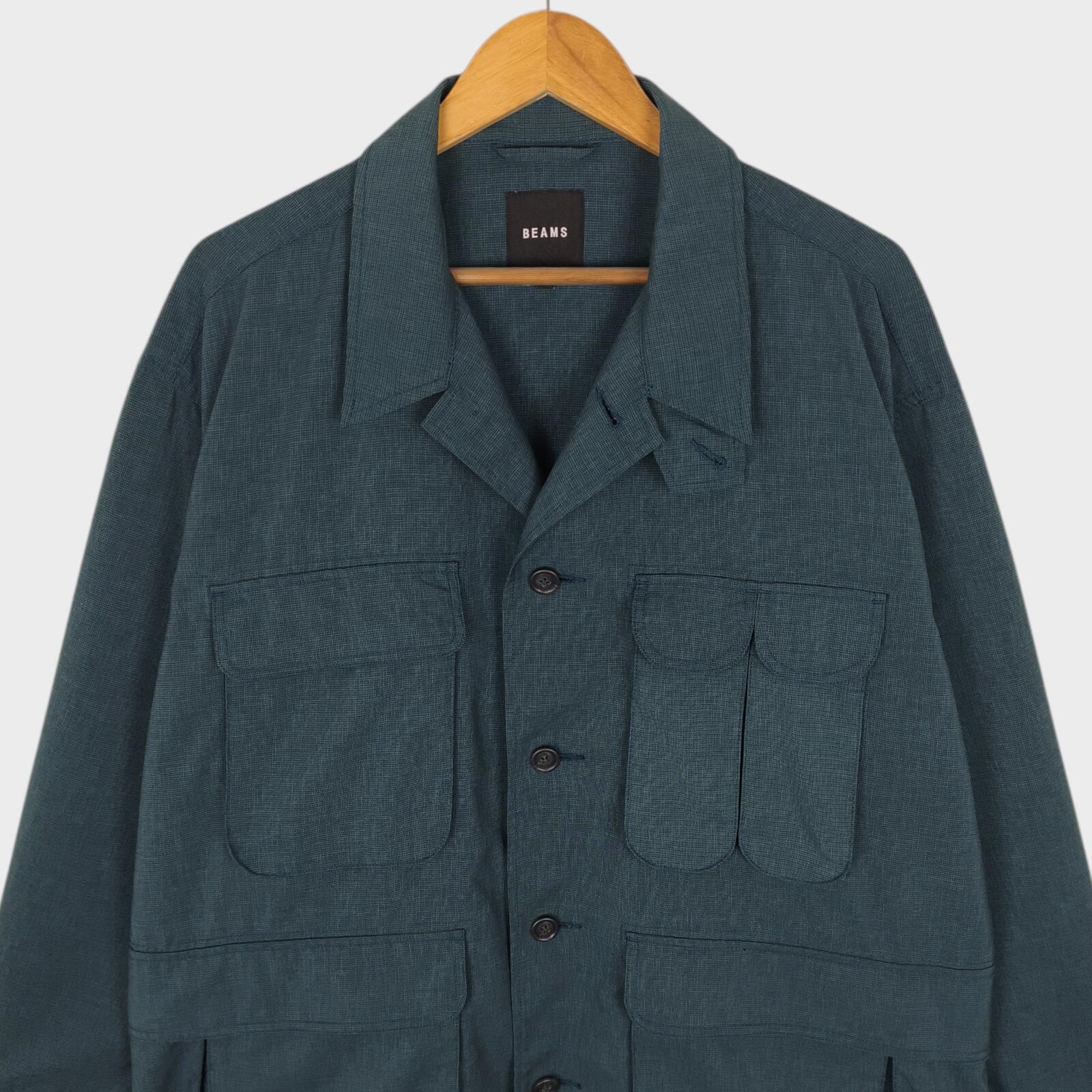 BEAMS Men's Teal Green Oversized Fit Lightweight Utility Fishing Jacket