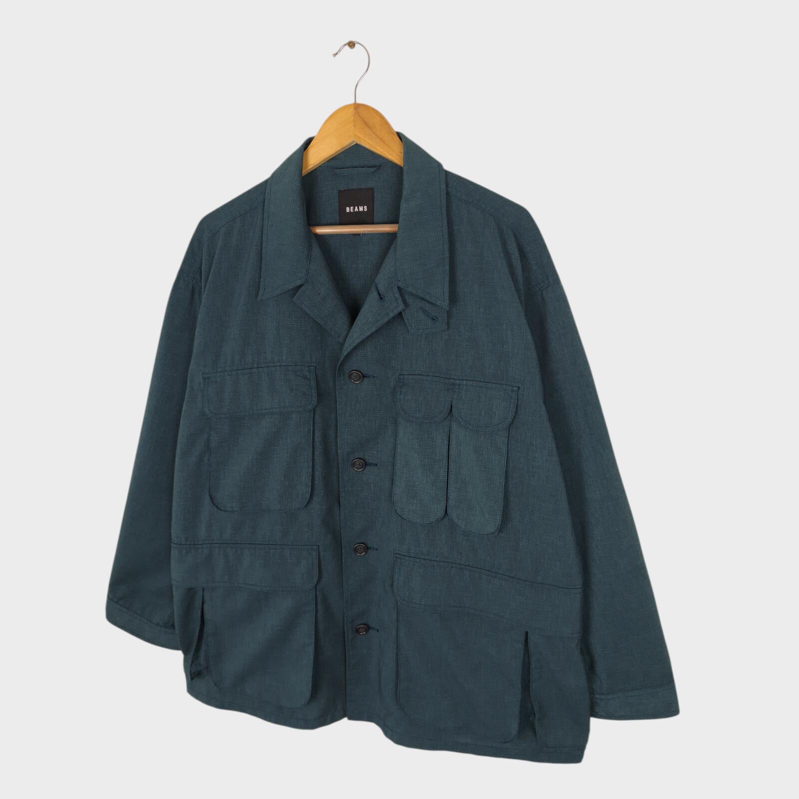 BEAMS Men's Teal Green Oversized Fit Lightweight Utility Fishing Jacket