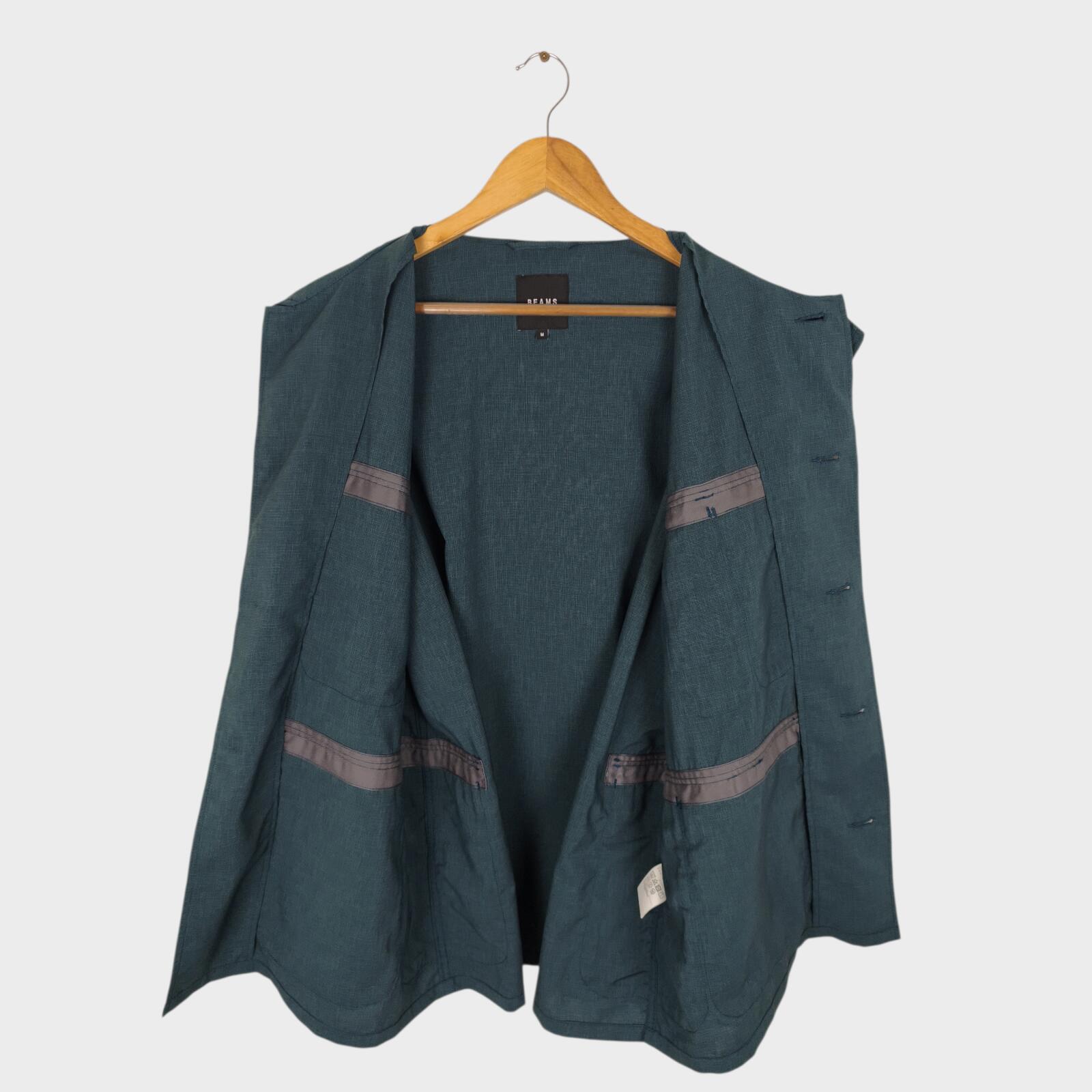 BEAMS Men's Teal Green Oversized Fit Lightweight Utility Fishing Jacket