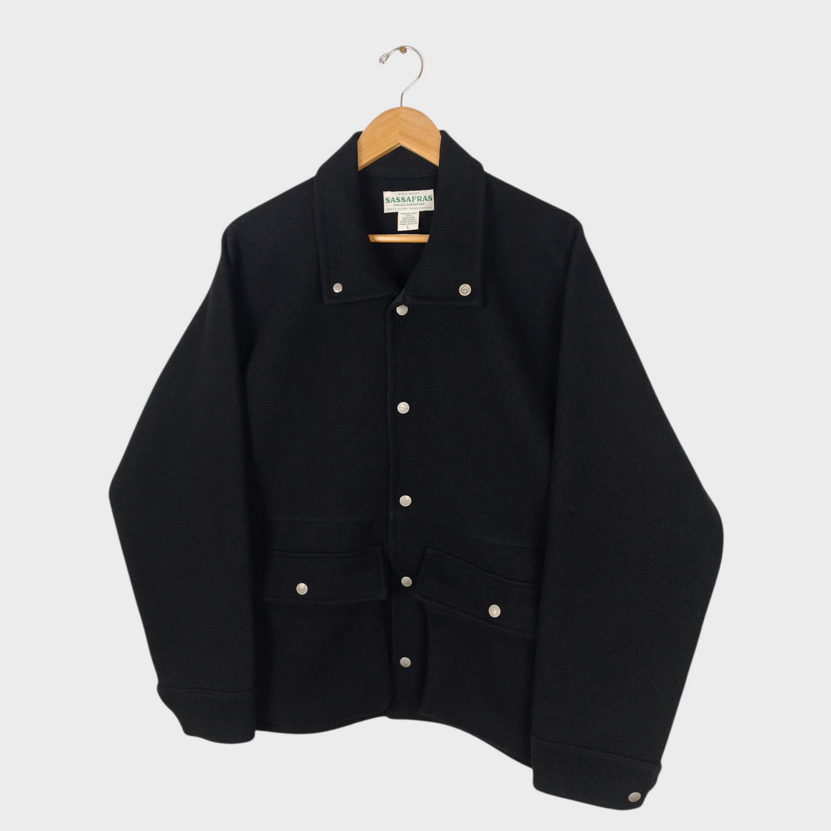 SASSAFRAS Men's Made in Japan Black Heavyweight Melton Wool Flower Hunter Jacket
