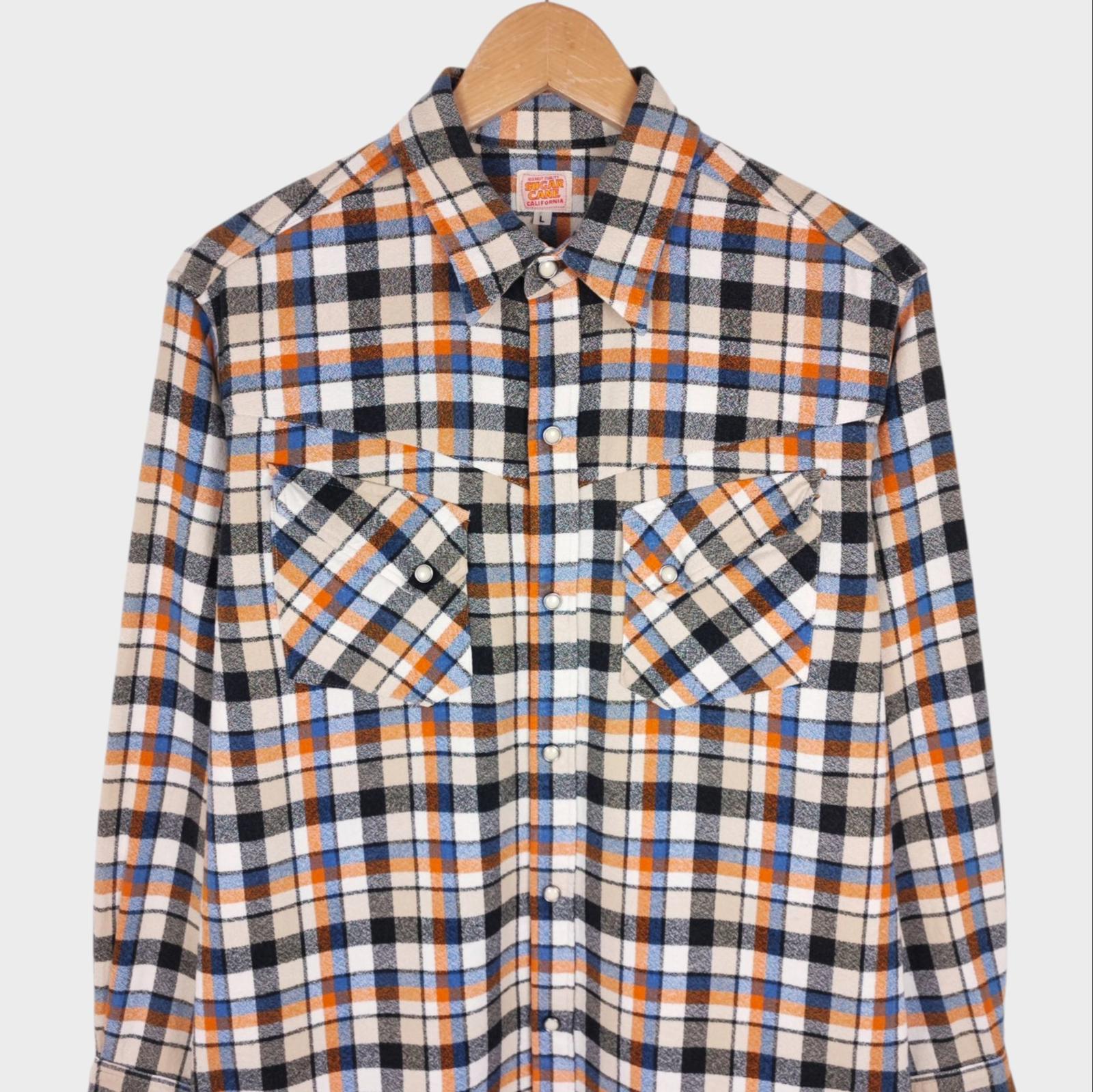 SUGAR CANE Men's Checked Flannel Western Shirt