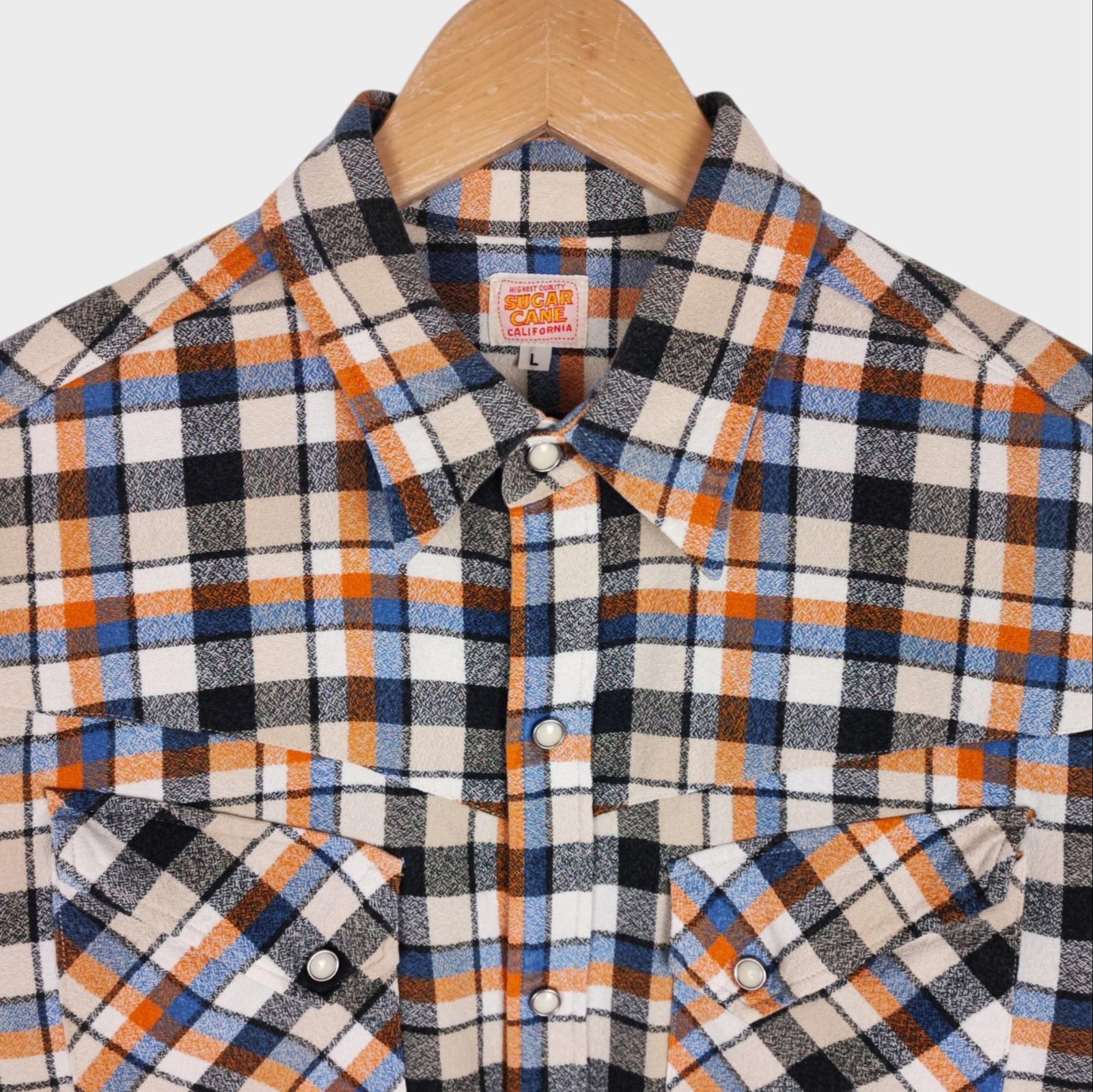 SUGAR CANE Men's Checked Flannel Western Shirt