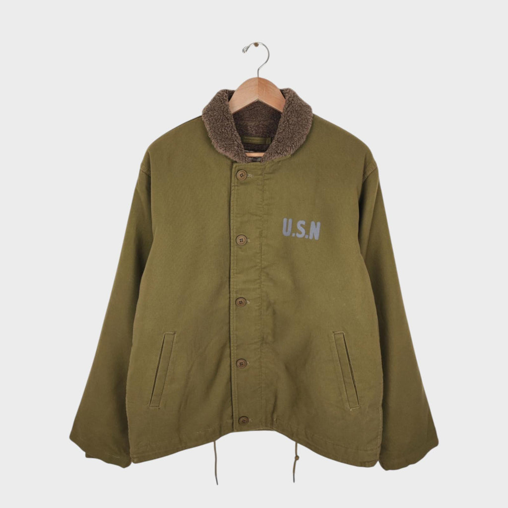 OKONKWO MFG Men's Khaki Green U.S.N. Fleece Lined N1 Deck Jacket