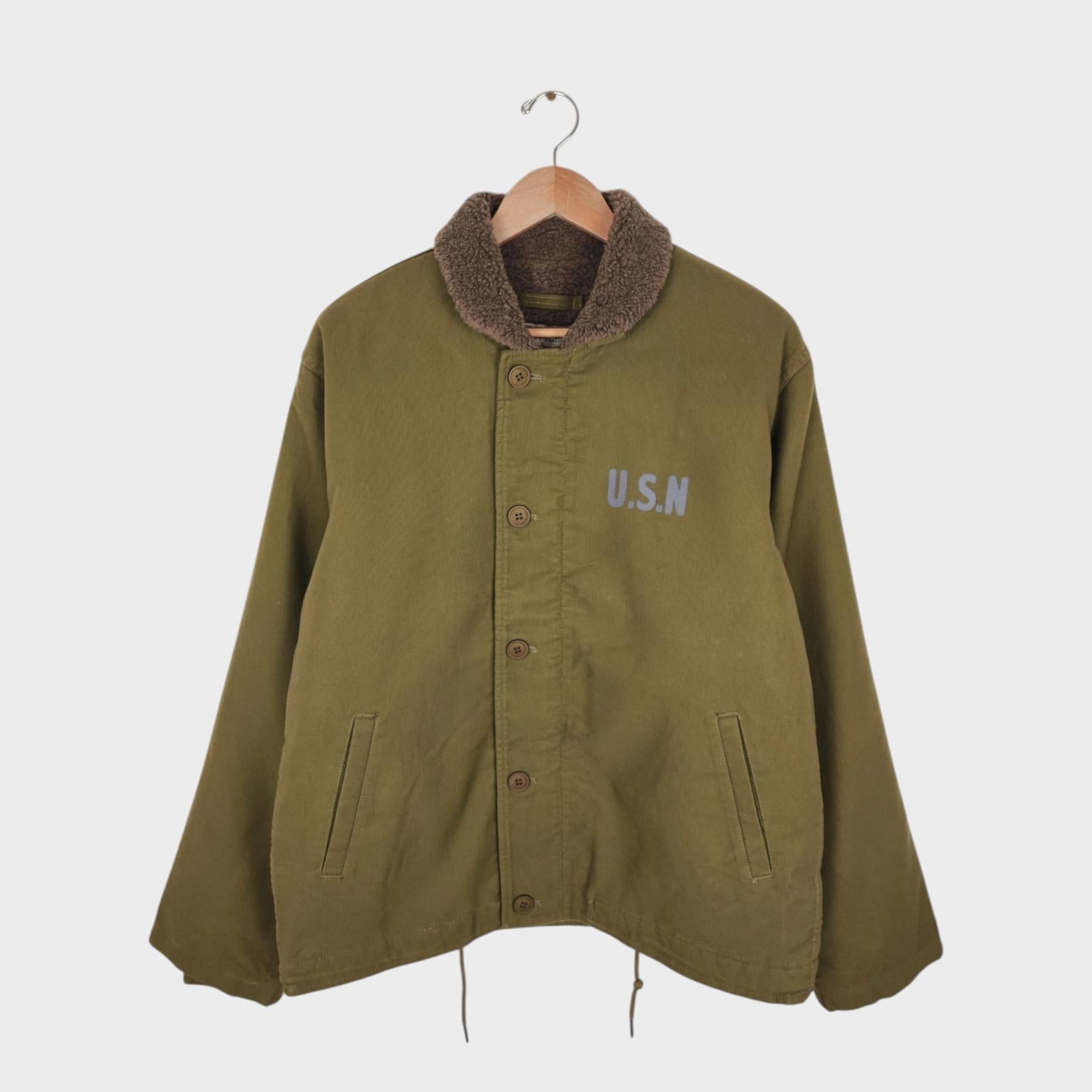OKONKWO MFG Men's Khaki Green U.S.N. Fleece Lined N1 Deck Jacket
