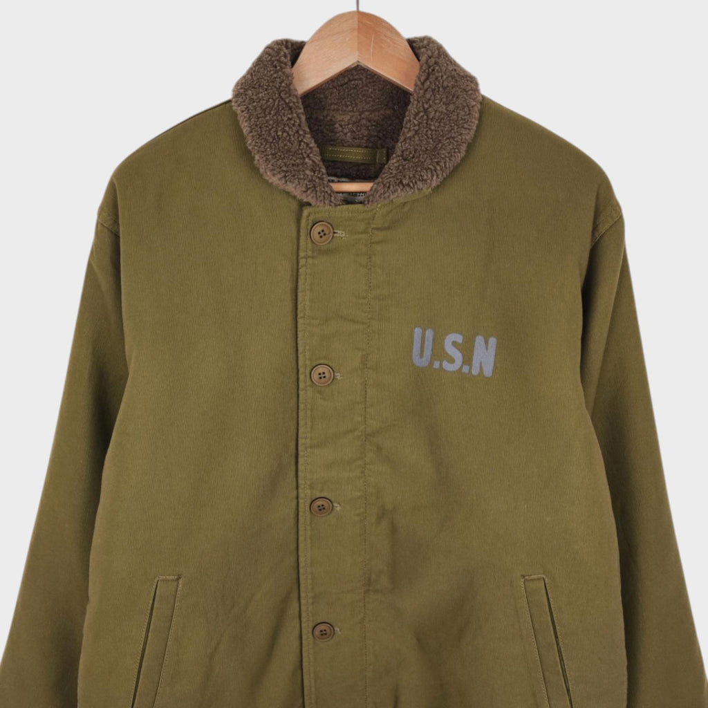 OKONKWO MFG Men's Khaki Green U.S.N. Fleece Lined N1 Deck Jacket