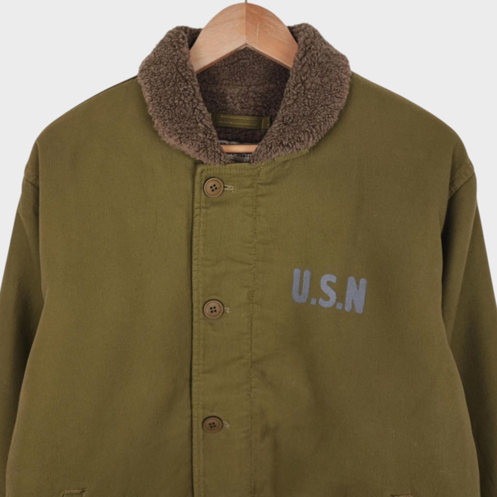 OKONKWO MFG Men's Khaki Green U.S.N. Fleece Lined N1 Deck Jacket