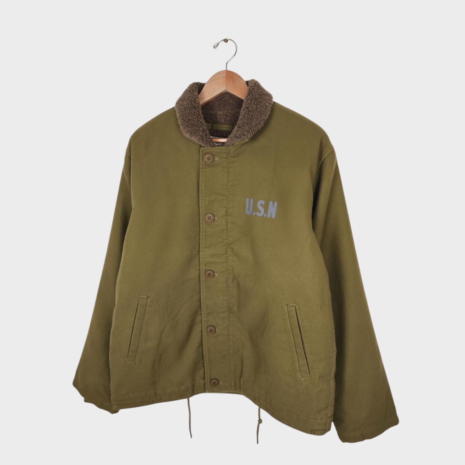 OKONKWO MFG Men's Khaki Green U.S.N. Fleece Lined N1 Deck Jacket