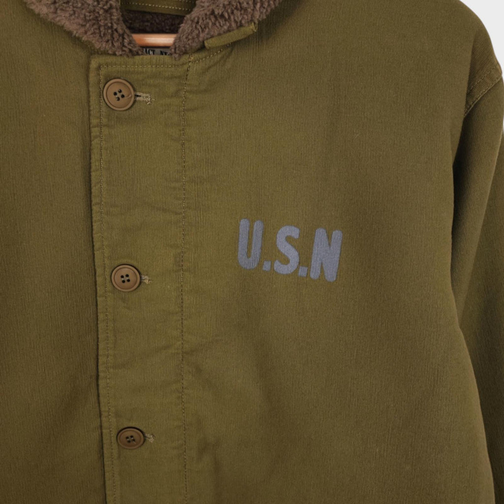 OKONKWO MFG Men's Khaki Green U.S.N. Fleece Lined N1 Deck Jacket